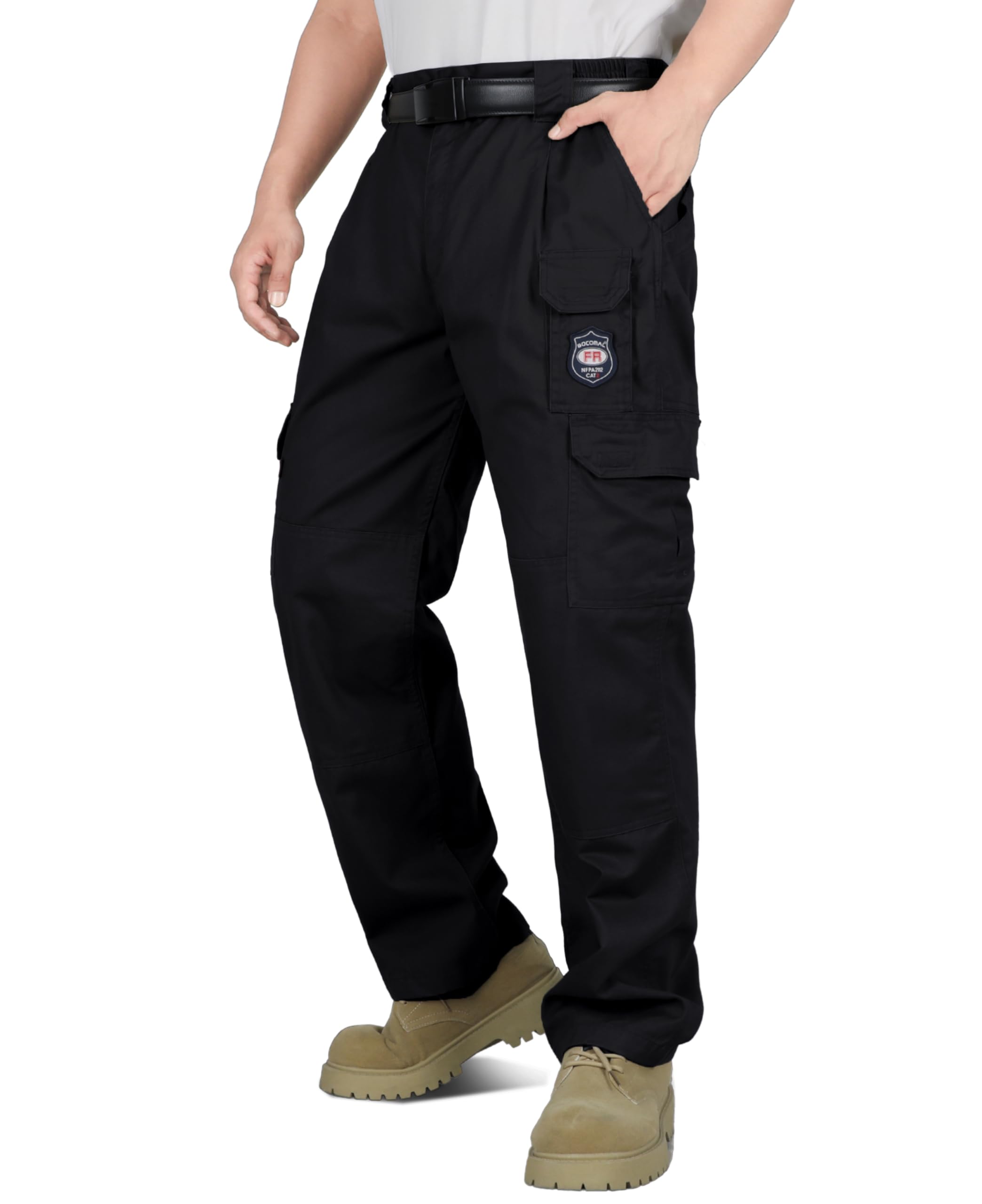 BOCOMAL Men's FR Cargo Pants Flame Resistant Pants Midweight 7.5oz (7 Pockets) Multi-Pockets FR Pants