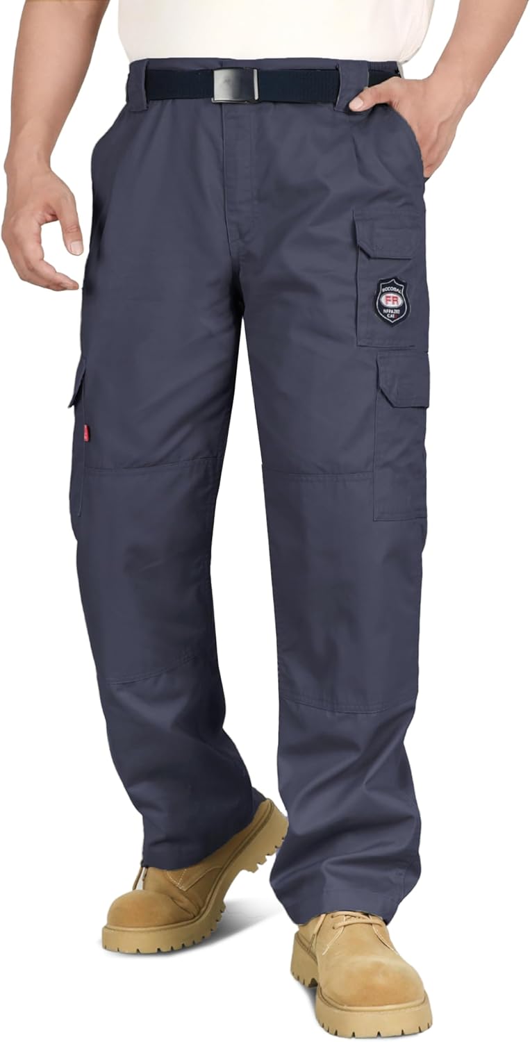BOCOMAL Men's FR Cargo Pants Flame Resistant Pants Midweight 7.5oz (7 Pockets) Multi-Pockets FR Pants