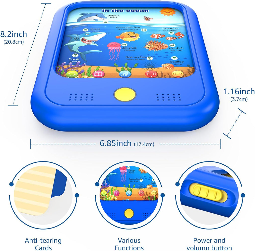 Qiaojoy Kids Learning Tablet Educational Learning Pad for Toddlers 2-5 to Learn Alphabets, Numbers, Foods, Time, Music, Talking Cards for Toddlers，Learning Educational Toy Kids Gifts