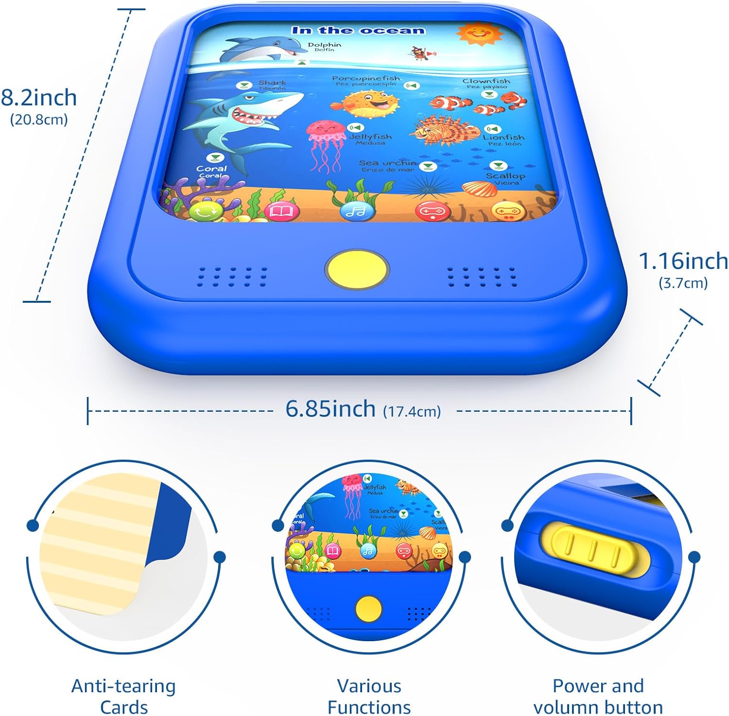 Qiaojoy Kids Learning Tablet Educational Learning Pad for Toddlers 2-5 to Learn Alphabets, Numbers, Foods, Time, Music, Talking Cards for Toddlers，Learning Educational Toy Kids Gifts
