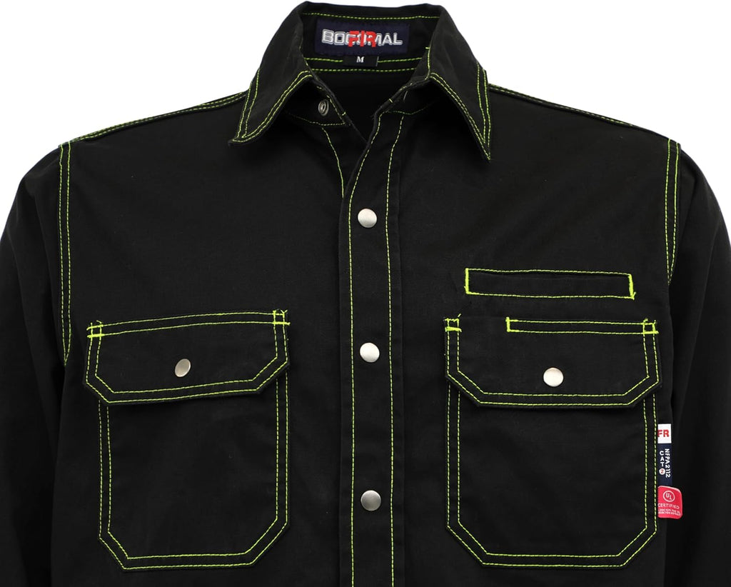 BOCOMAL FR Shirts for Men Snaps Down 7.5oz Water Repellent Fire Resistant Welding Jackets-NFPA2112 CAT2