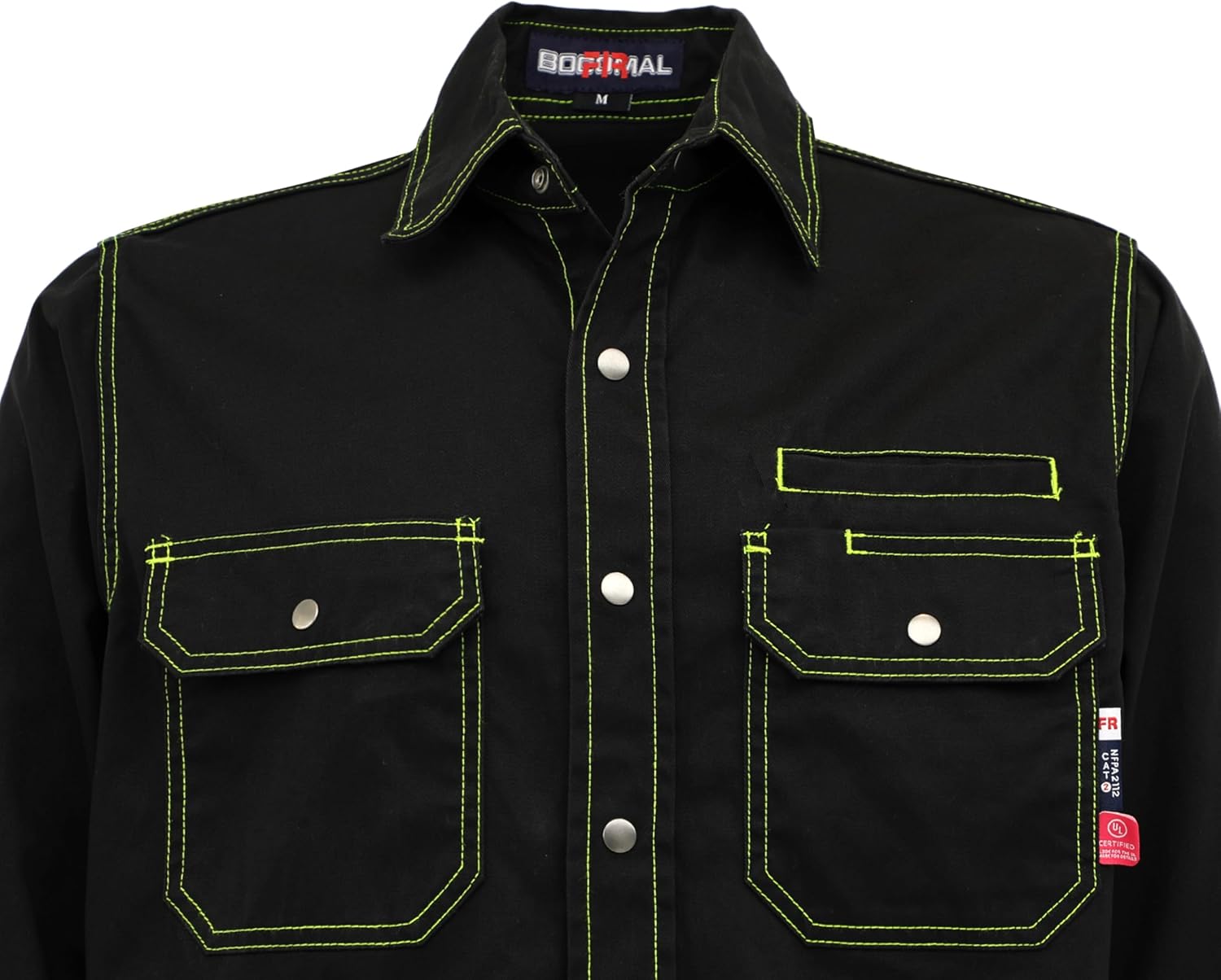 BOCOMAL FR Shirts for Men Snaps Down 7.5oz Water Repellent Fire Resistant Welding Jackets-NFPA2112 CAT2