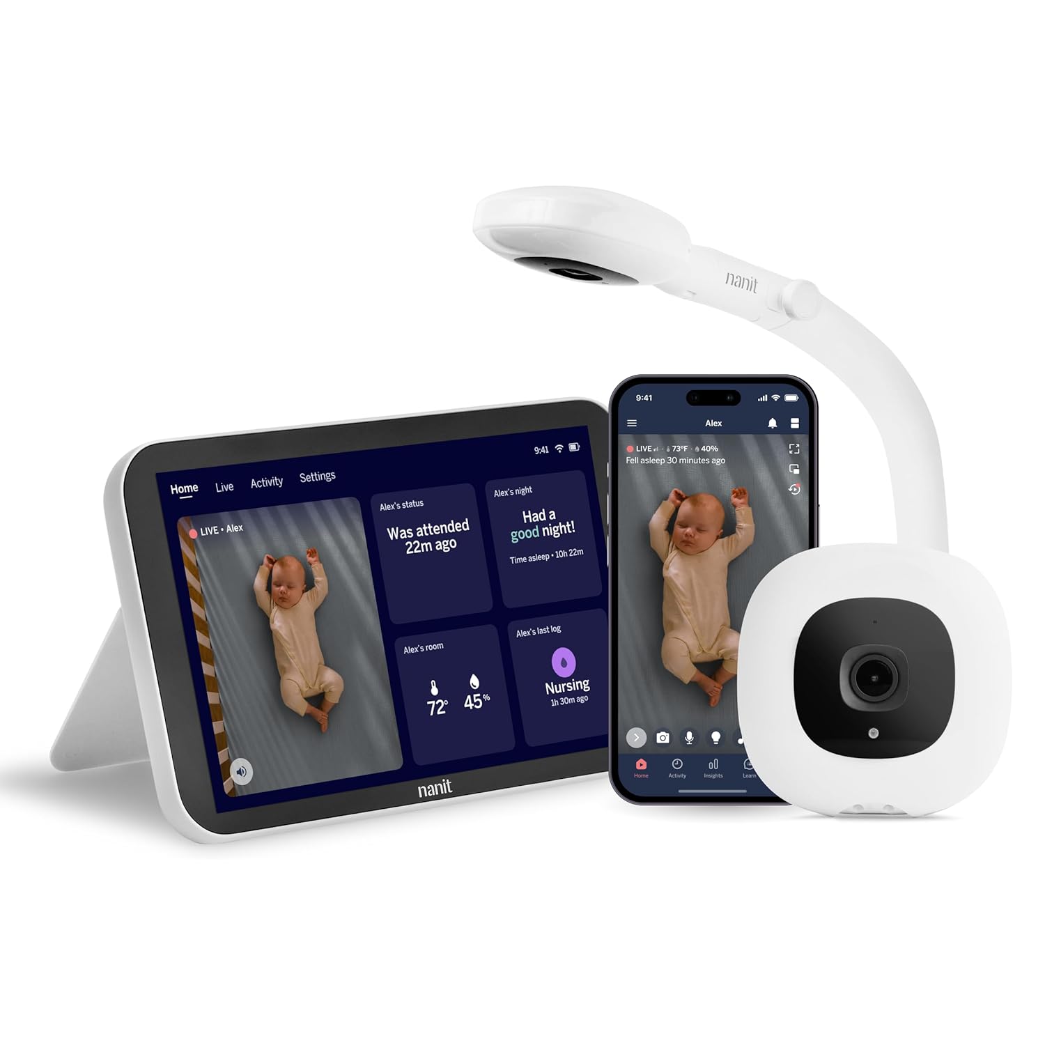 Nanit Smart Baby Monitor System with Floor Stand - Crystal-Clear Video, Real-Time Notifications, Sleep Insights - 8-inch Display/App Integration - Baby Must Haves for Parents