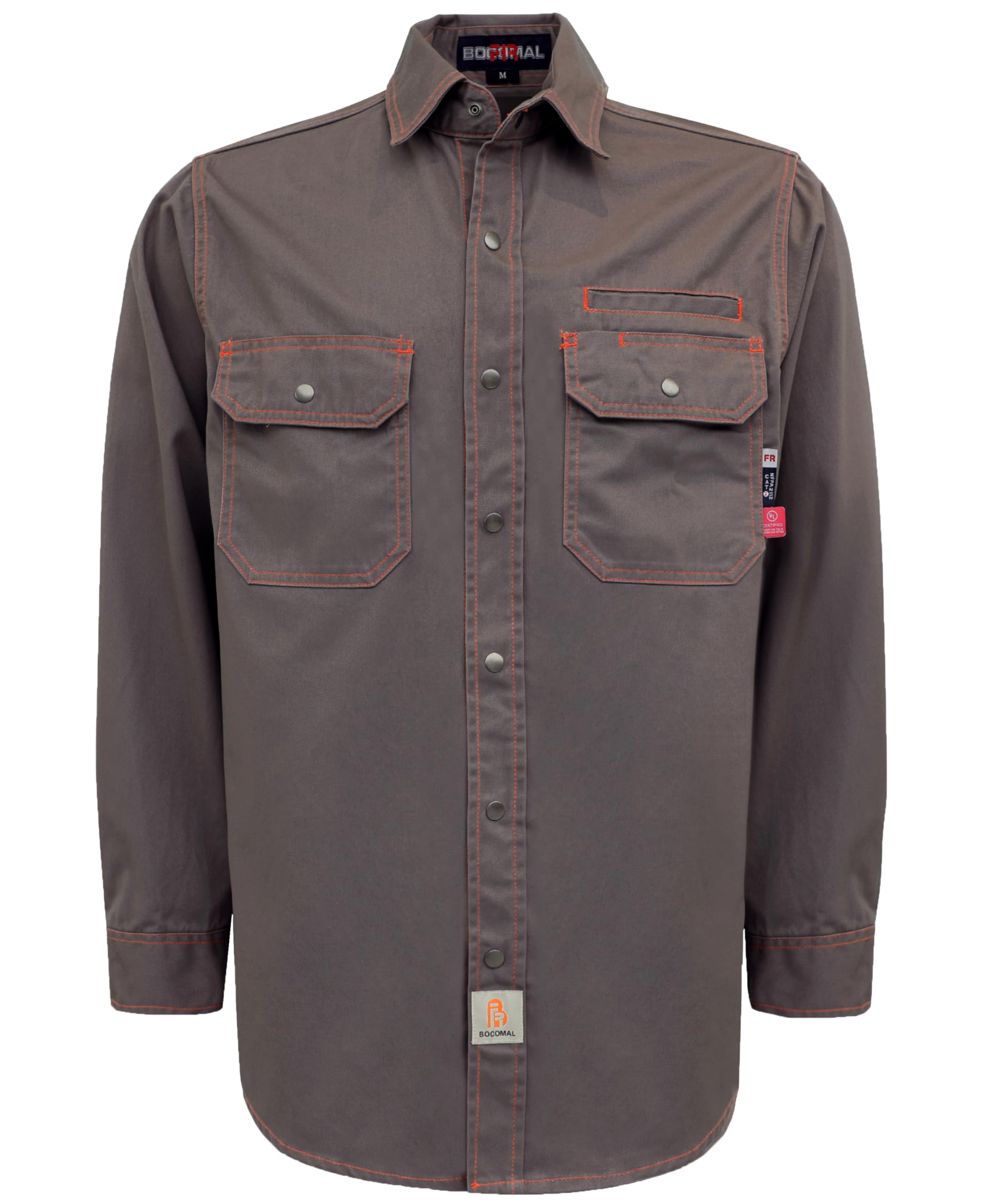 BOCOMAL FR Shirts for Men Snaps Down 7.5oz Water Repellent Fire Resistant Welding Jackets-NFPA2112 CAT2