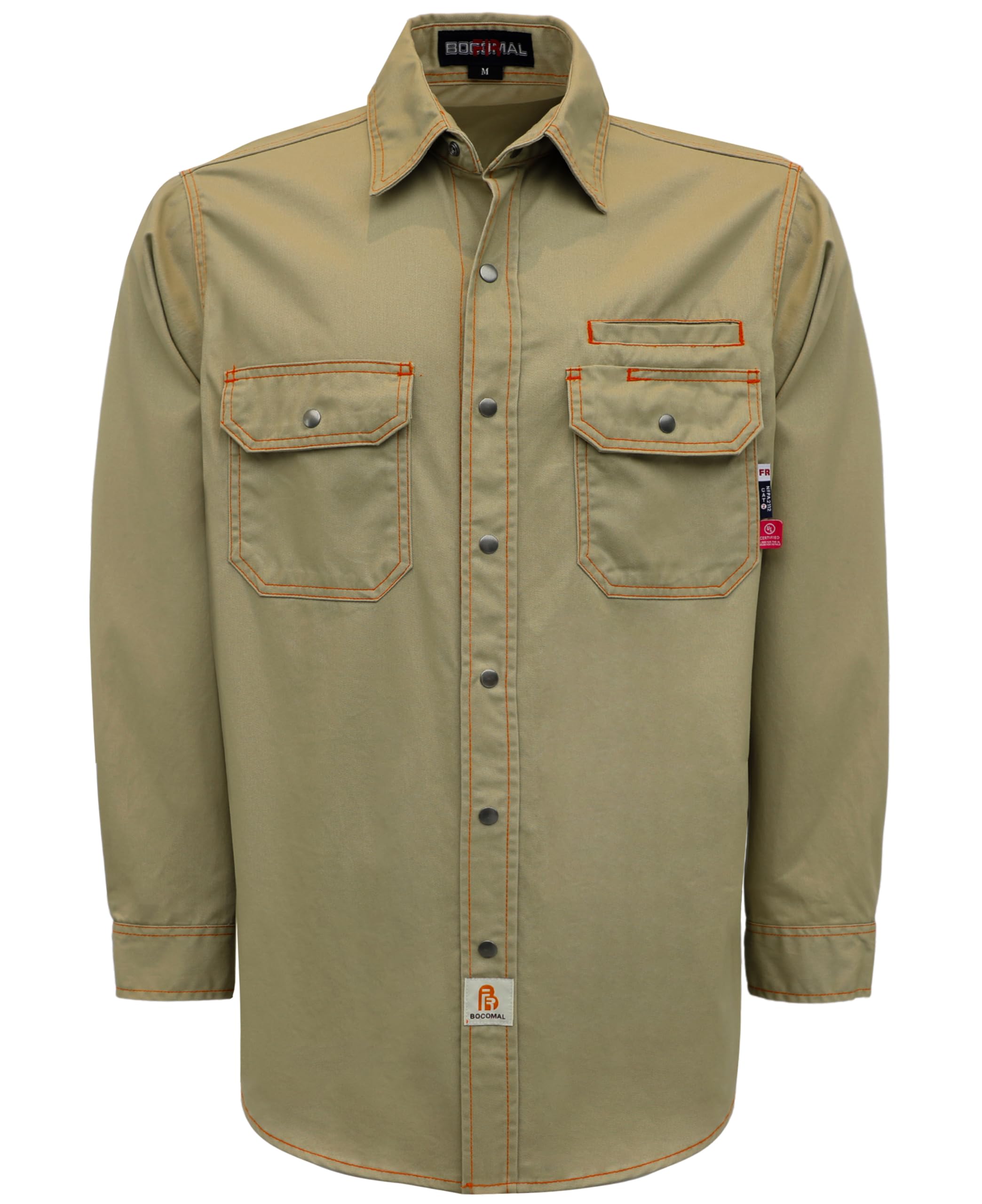 BOCOMAL FR Shirts for Men Snaps Down 7.5oz Water Repellent Fire Resistant Welding Jackets-NFPA2112 CAT2
