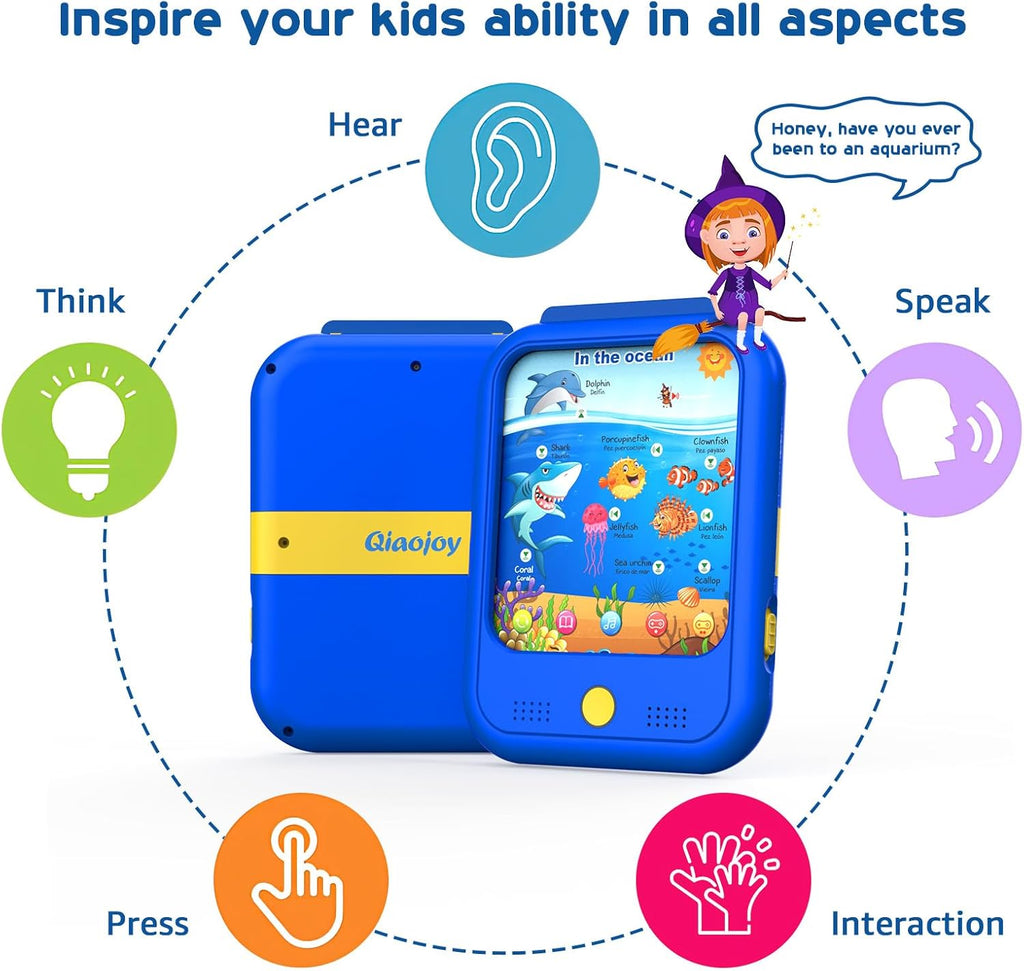 Qiaojoy Kids Learning Tablet Educational Learning Pad for Toddlers 2-5 to Learn Alphabets, Numbers, Foods, Time, Music, Talking Cards for Toddlers，Learning Educational Toy Kids Gifts