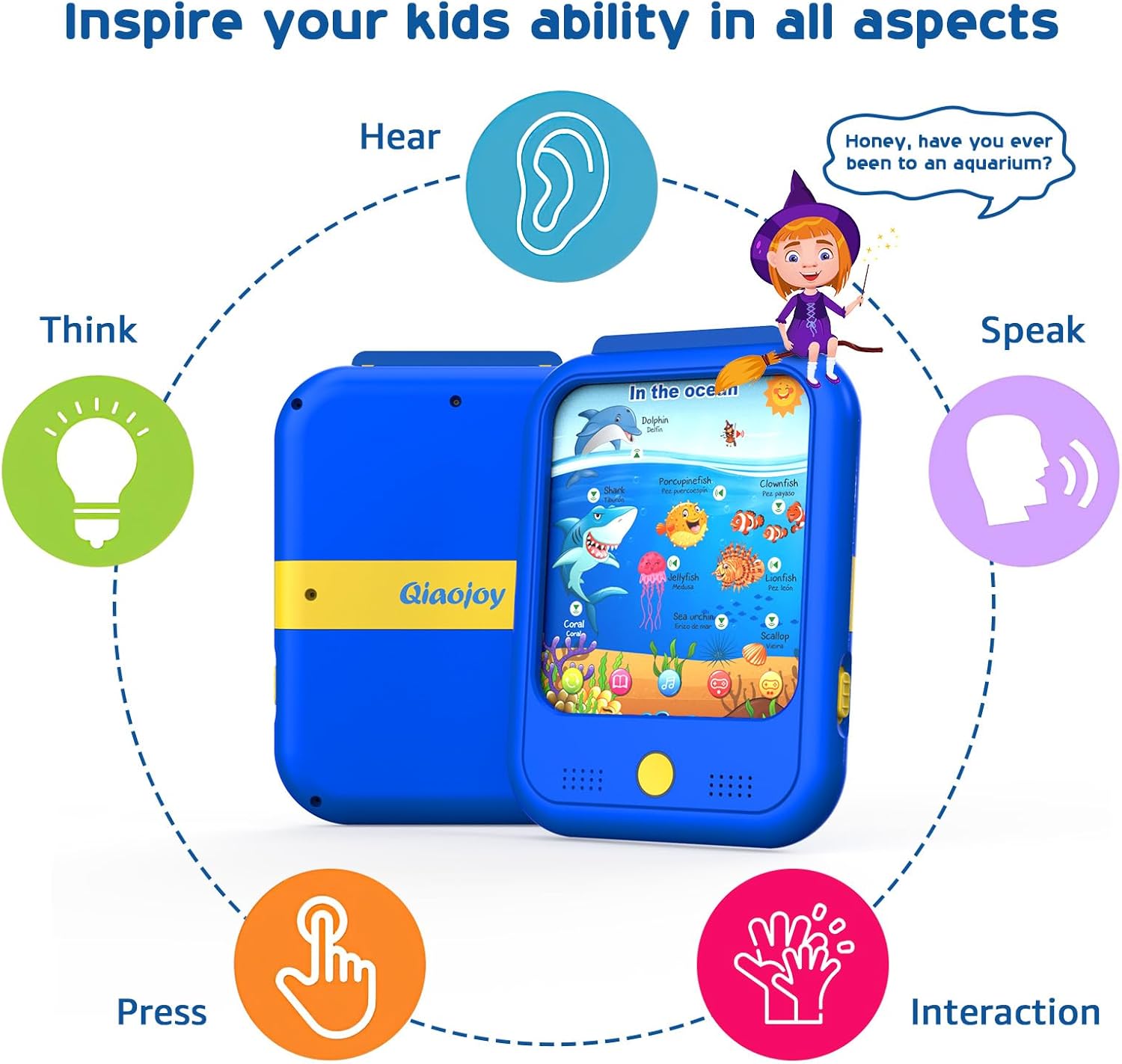 Qiaojoy Kids Learning Tablet Educational Learning Pad for Toddlers 2-5 to Learn Alphabets, Numbers, Foods, Time, Music, Talking Cards for Toddlers，Learning Educational Toy Kids Gifts