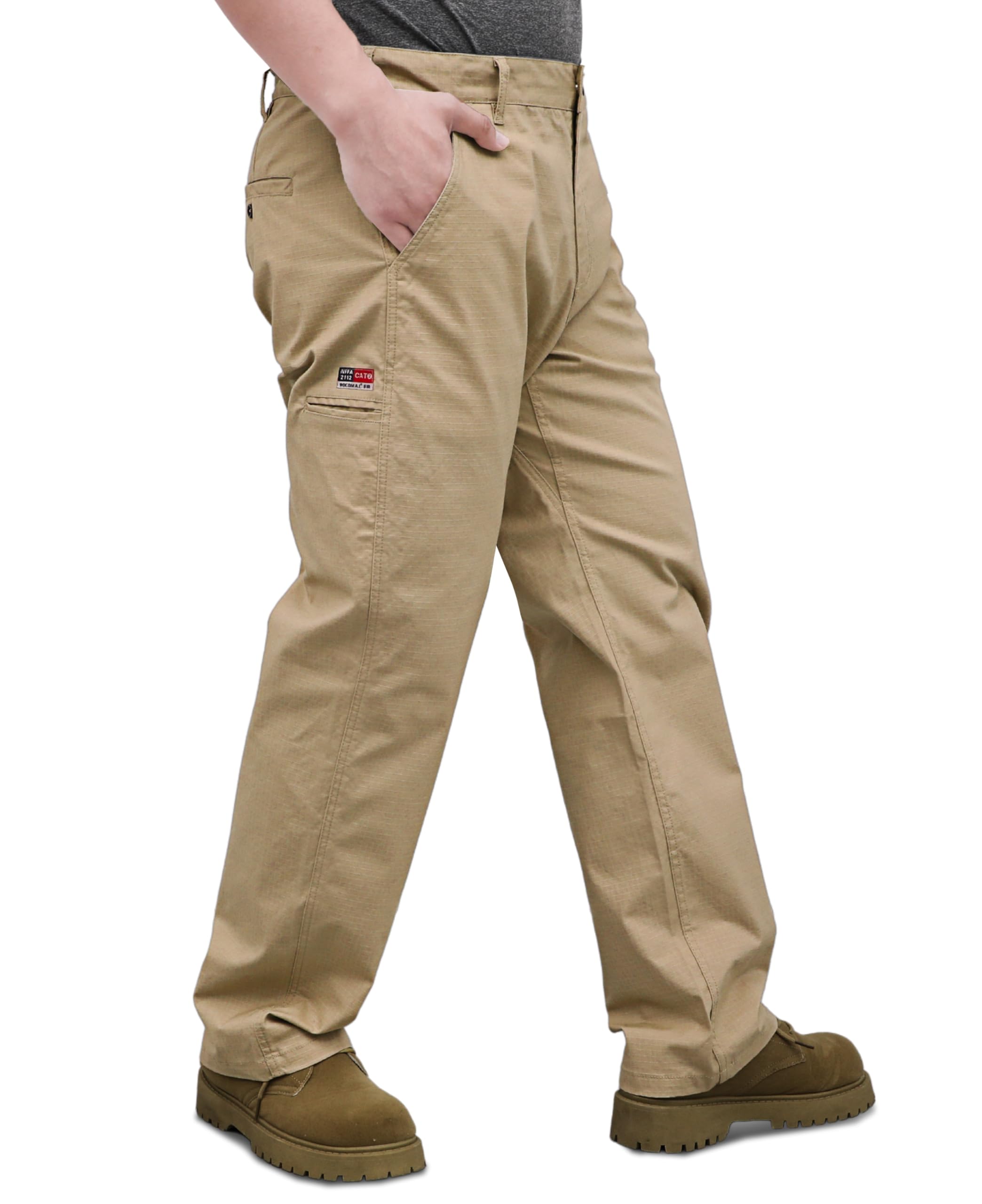 BOCOMAL FR Stretch Pants for Men Lightweight Ripstop Relaxed Casual Style Water Repellent Finish Flame Resistant Work Jeans