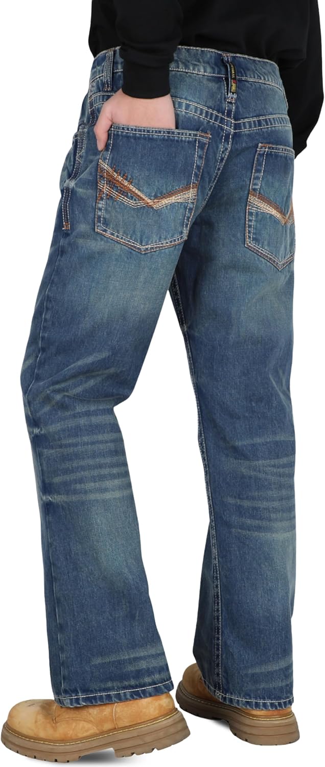 BOCOMAL Mens FR Jeans Relaxed Fit Boot Cut Retro Washed Flame Resistant Denim Work Pants NFPA2112 CAT2