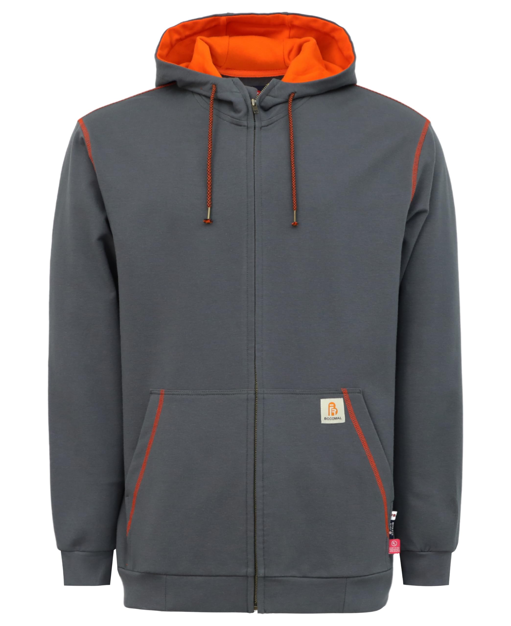BOCOMAL FR Hoodies Zipper Front for Summer 7.5oz Lightweight Cotton Flame Resistant Sweatshirt（Non Fleece）