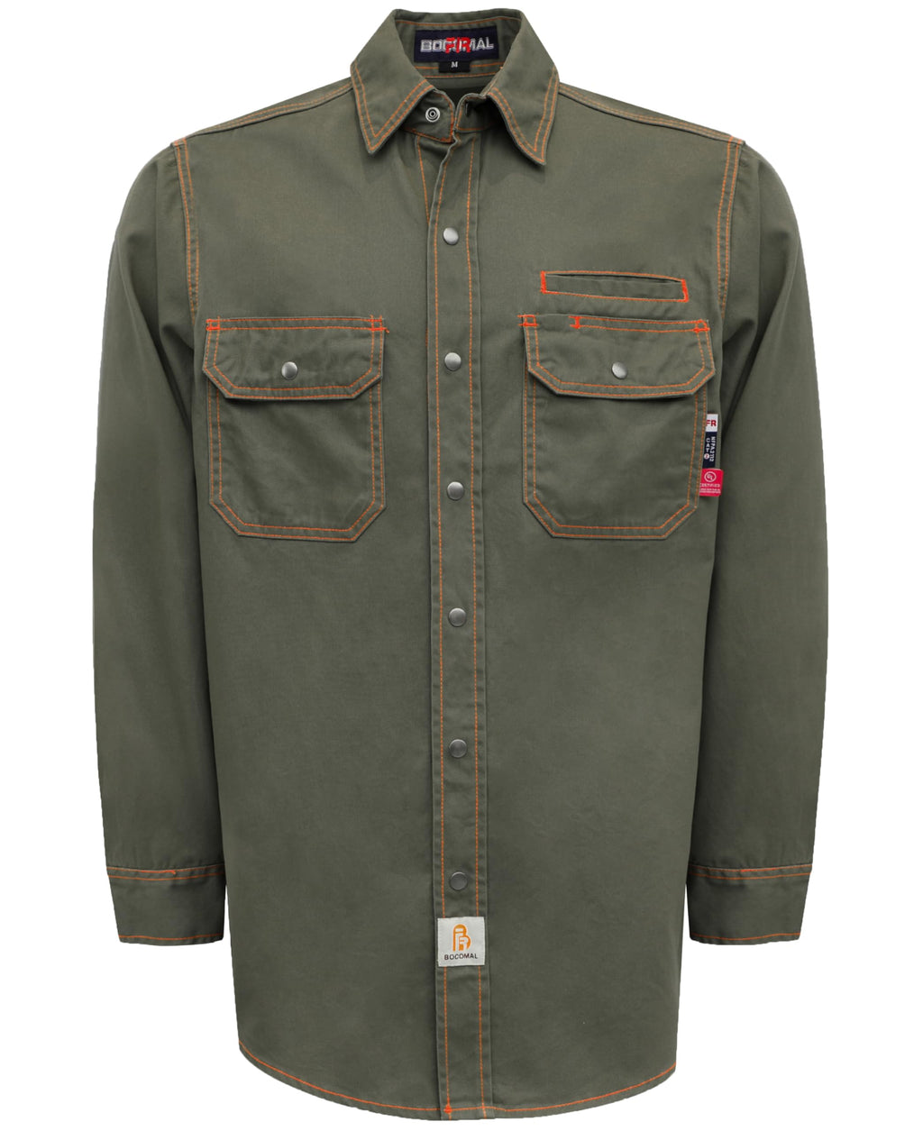 BOCOMAL FR Shirts for Men Snaps Down 7.5oz Water Repellent Fire Resistant Welding Jackets-NFPA2112 CAT2