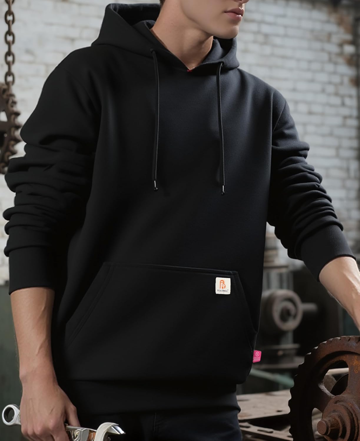BOCOMAL FR Hoodies Pullover 10.5oz Cotton Fleece Flame Resistant Hooded Sweatshirts