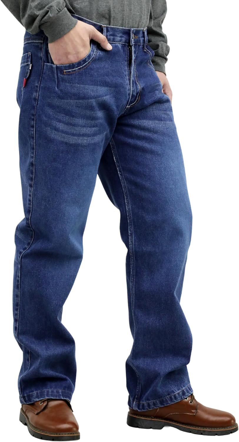 BOCOMAL FR Pants for Men Relax Fit Flame Resistant Jeans 14oz Heavy Duty Washed Work Jeans