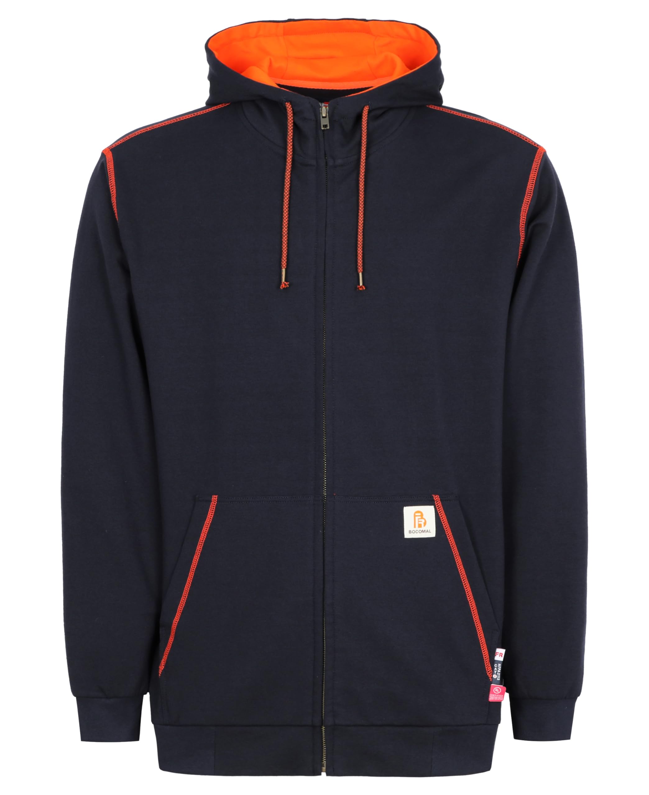 BOCOMAL FR Hoodies Zipper Front for Summer 7.5oz Lightweight Cotton Flame Resistant Sweatshirt（Non Fleece）