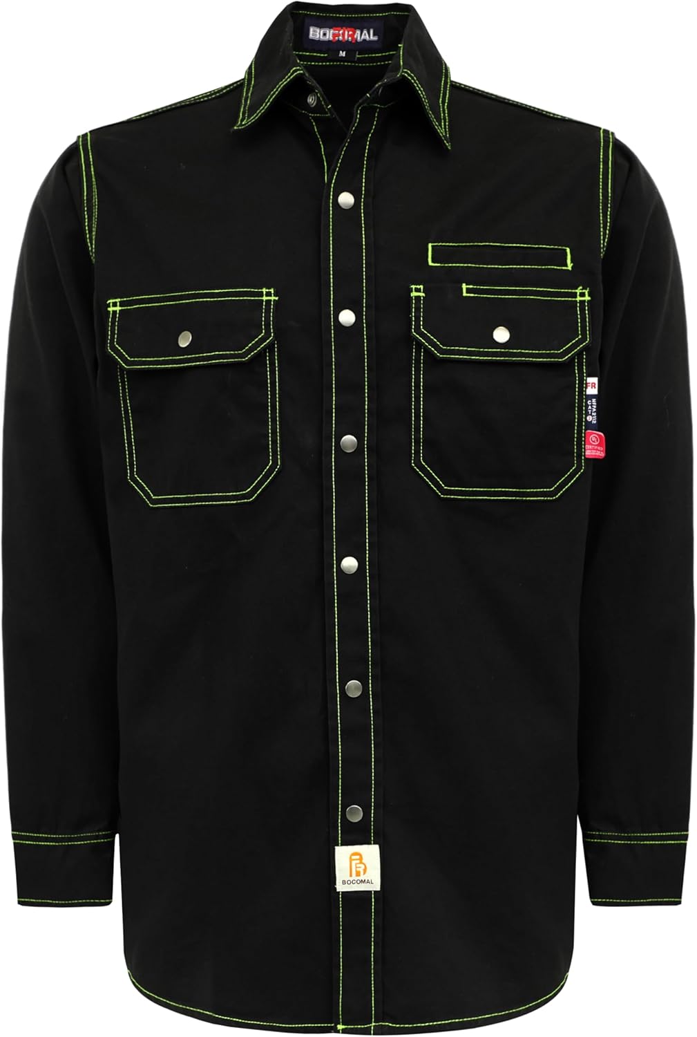 BOCOMAL FR Shirts for Men Snaps Down 7.5oz Water Repellent Fire Resistant Welding Jackets-NFPA2112 CAT2