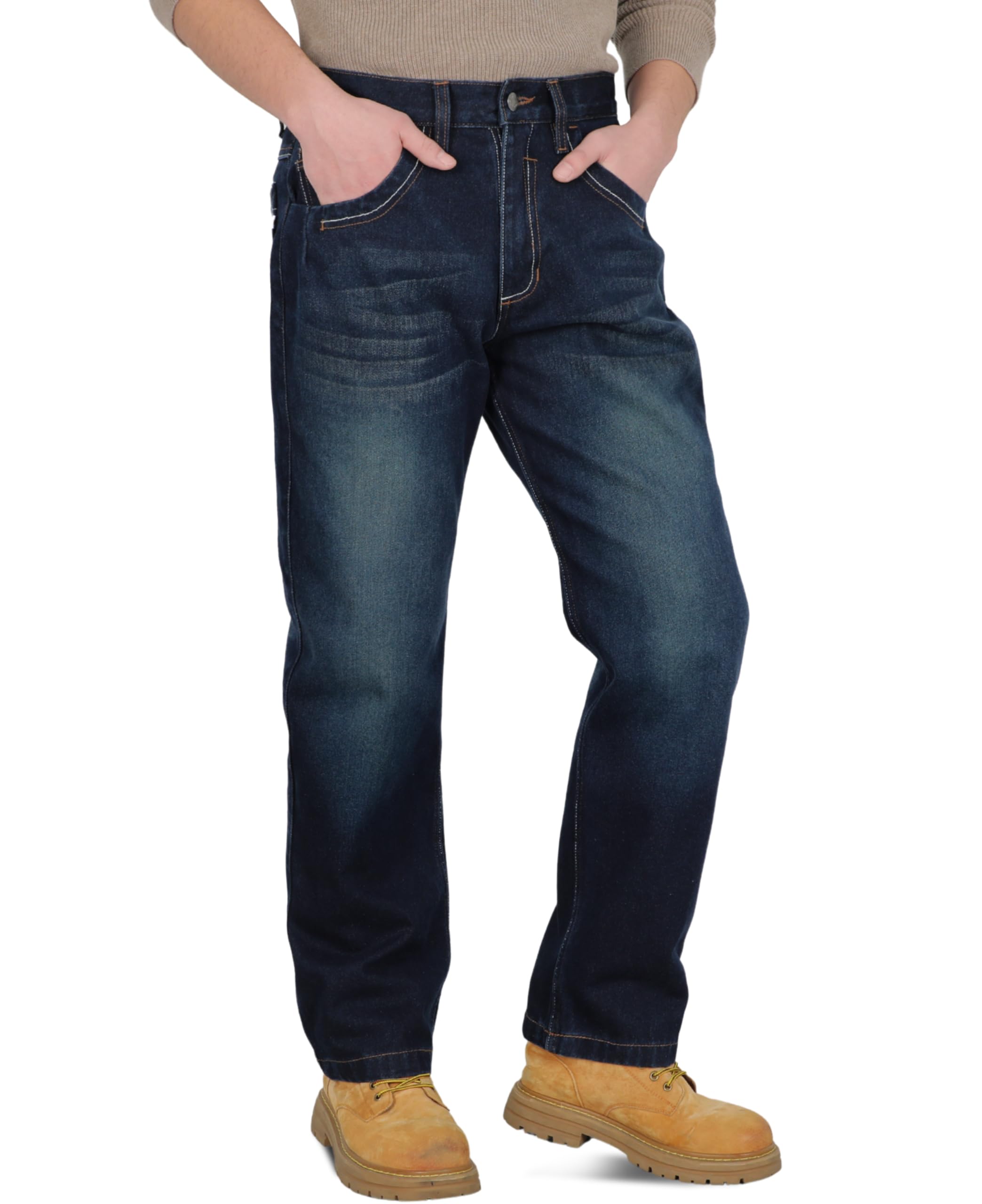 BOCOMAL FR Pants for Men Relax Fit Flame Resistant Jeans 14oz Heavy Duty Washed Work Jeans