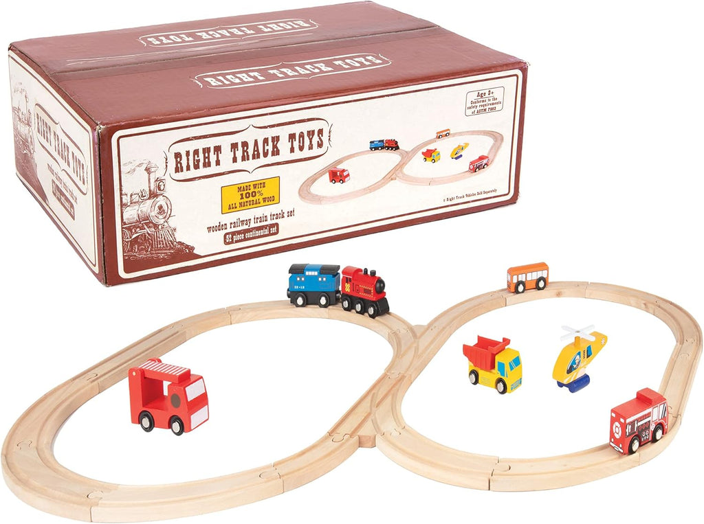 Wooden Train Track 52 Piece Set-18 Feet Of Track Expansion - 5 Distinct Pieces - 100% Compatible with All Major Brands Including Thomas Wooden Railway System: Screen Free Christmas Gift For Toddlers