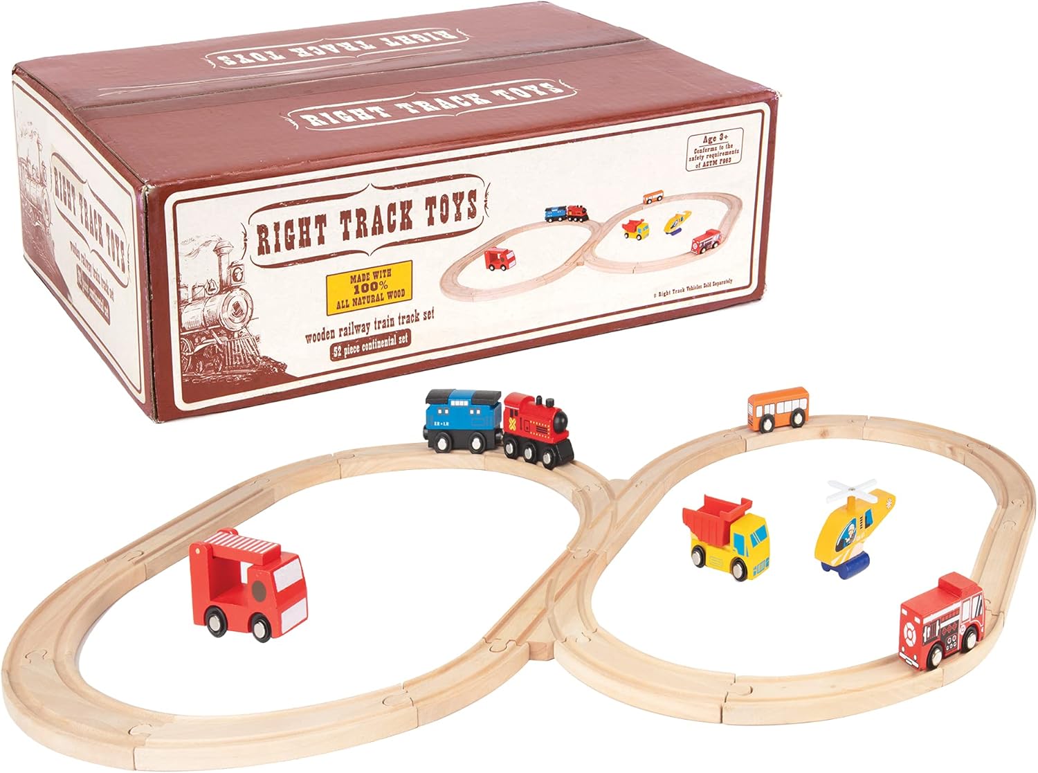 Wooden Train Track 52 Piece Set-18 Feet Of Track Expansion - 5 Distinct Pieces - 100% Compatible with All Major Brands Including Thomas Wooden Railway System: Screen Free Christmas Gift For Toddlers