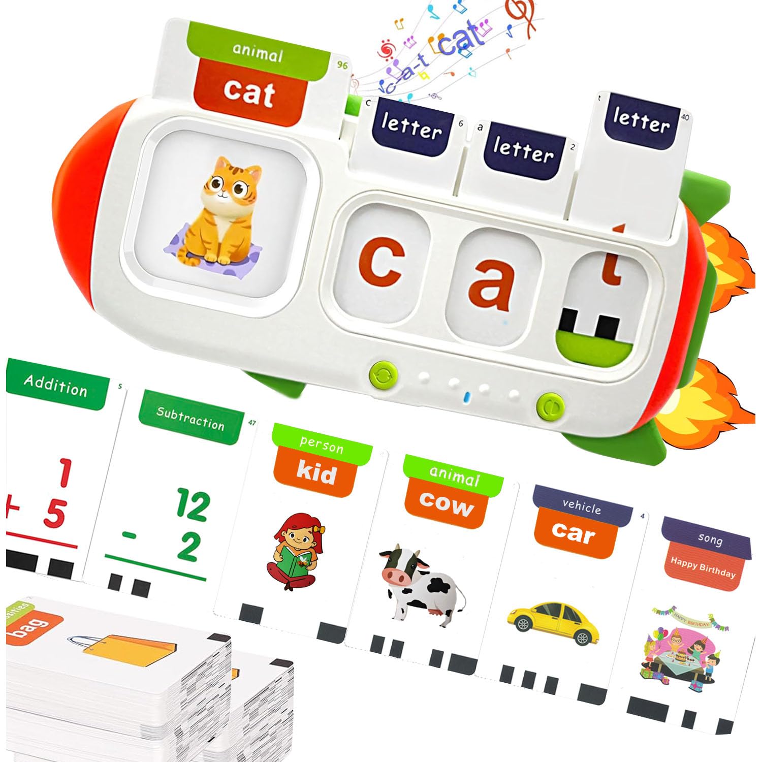 Phonics Flash Cards for Kids 3-8 - Learn to Read, Letter Sounds & Word Blending, Master Math Challenge- Homeschool Classroom Phonemic Awareness Toy, Preschool Kindergarten Learning Activities Gift