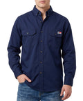 BOCOMAL FR Shirts Button Down for Summer 5.5 oz Lightweight Chambray Breathable Vented Back Flame Resistant Workwear CAT1
