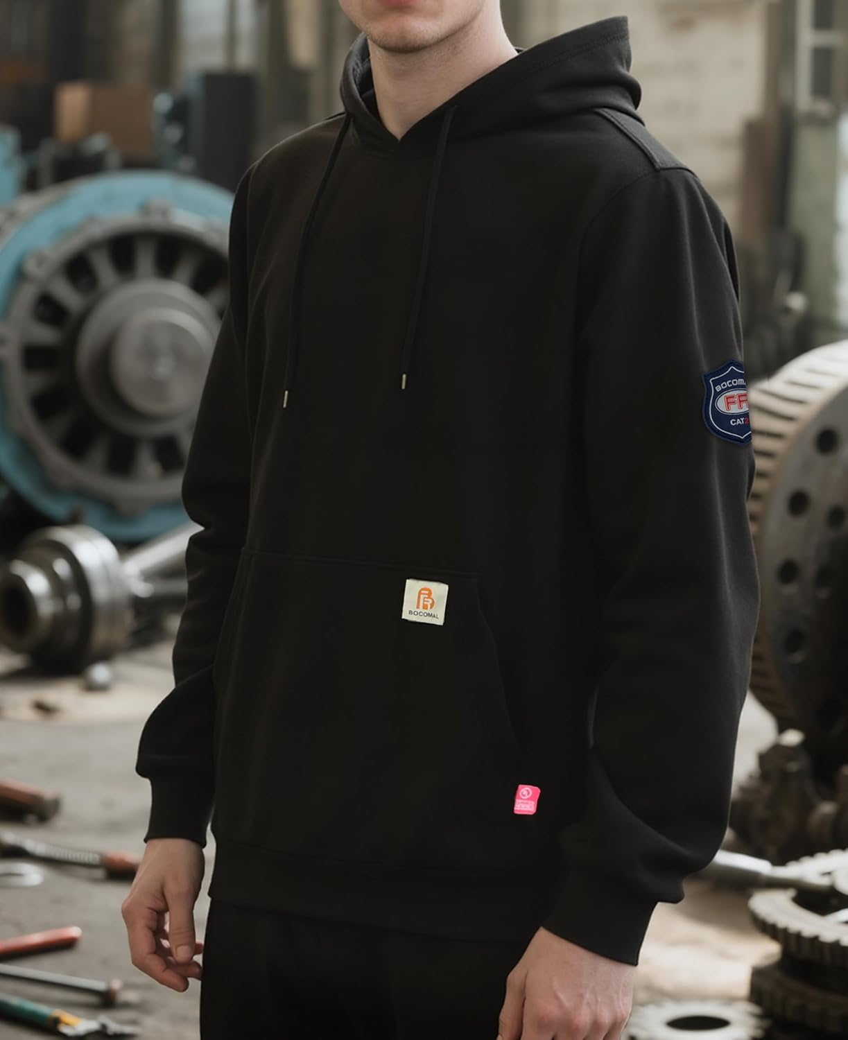 BOCOMAL FR Hoodie Pullover Idea for Summer 7.5oz Lightweight Cotton Flame Resistant Sweatshirt (Non Fleece)