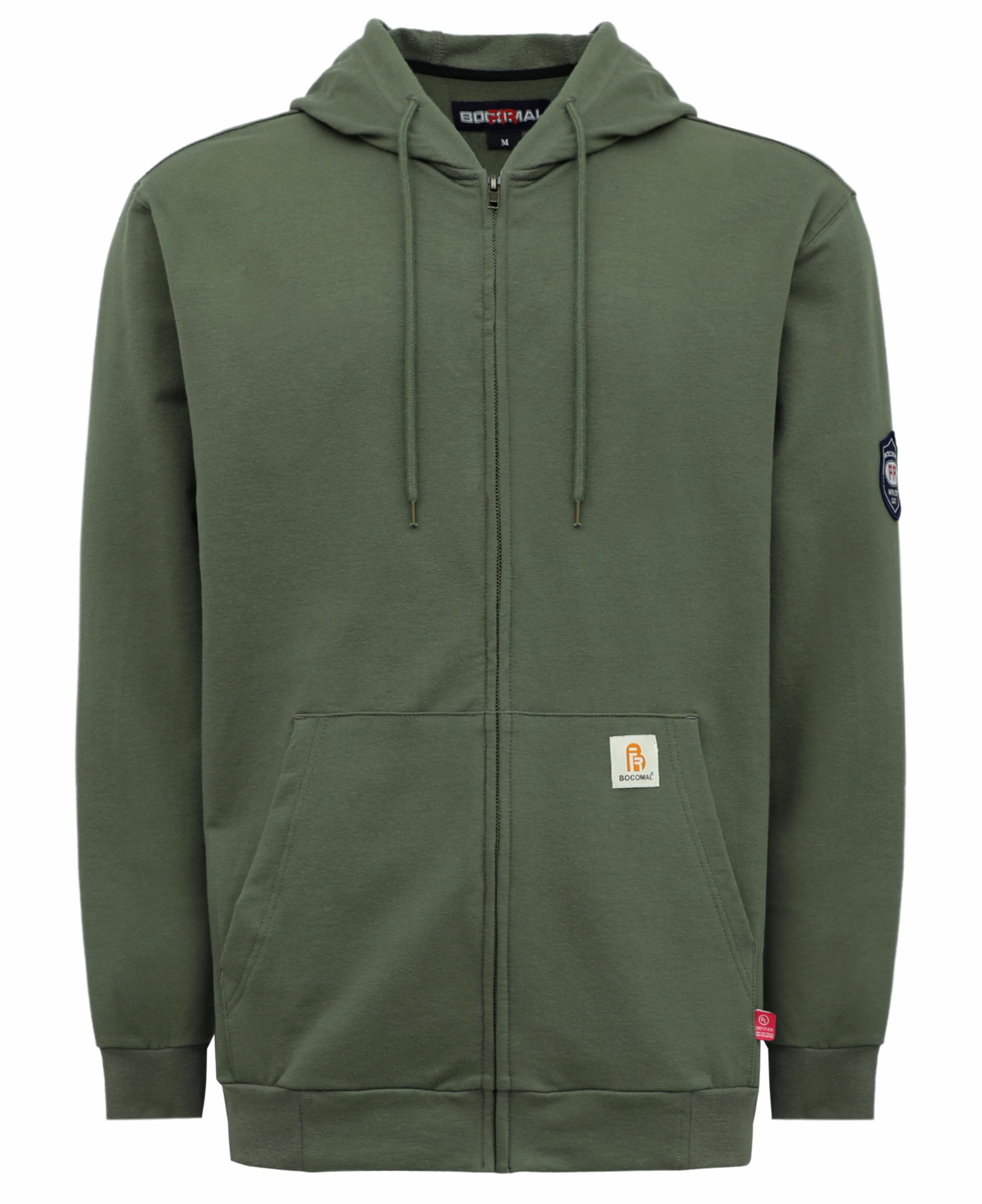 BOCOMAL FR Hoodies Zipper Front for Summer 7.5oz Lightweight Cotton Flame Resistant Sweatshirt（Non Fleece）