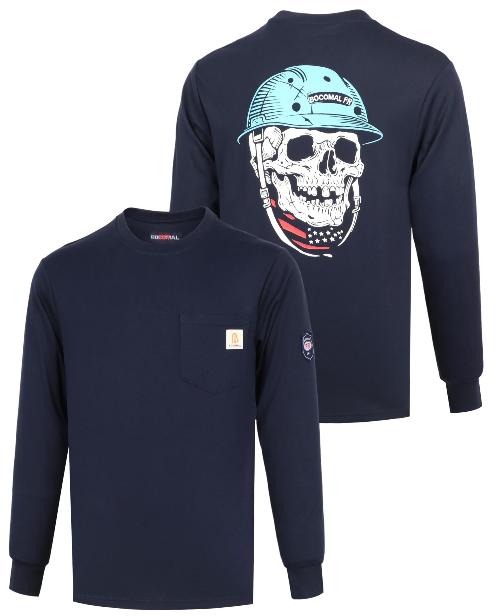 BOCOMAL FR Shirts Lightweight Classic Crew Long Sleeve Fire Resistant Shirt CAT2