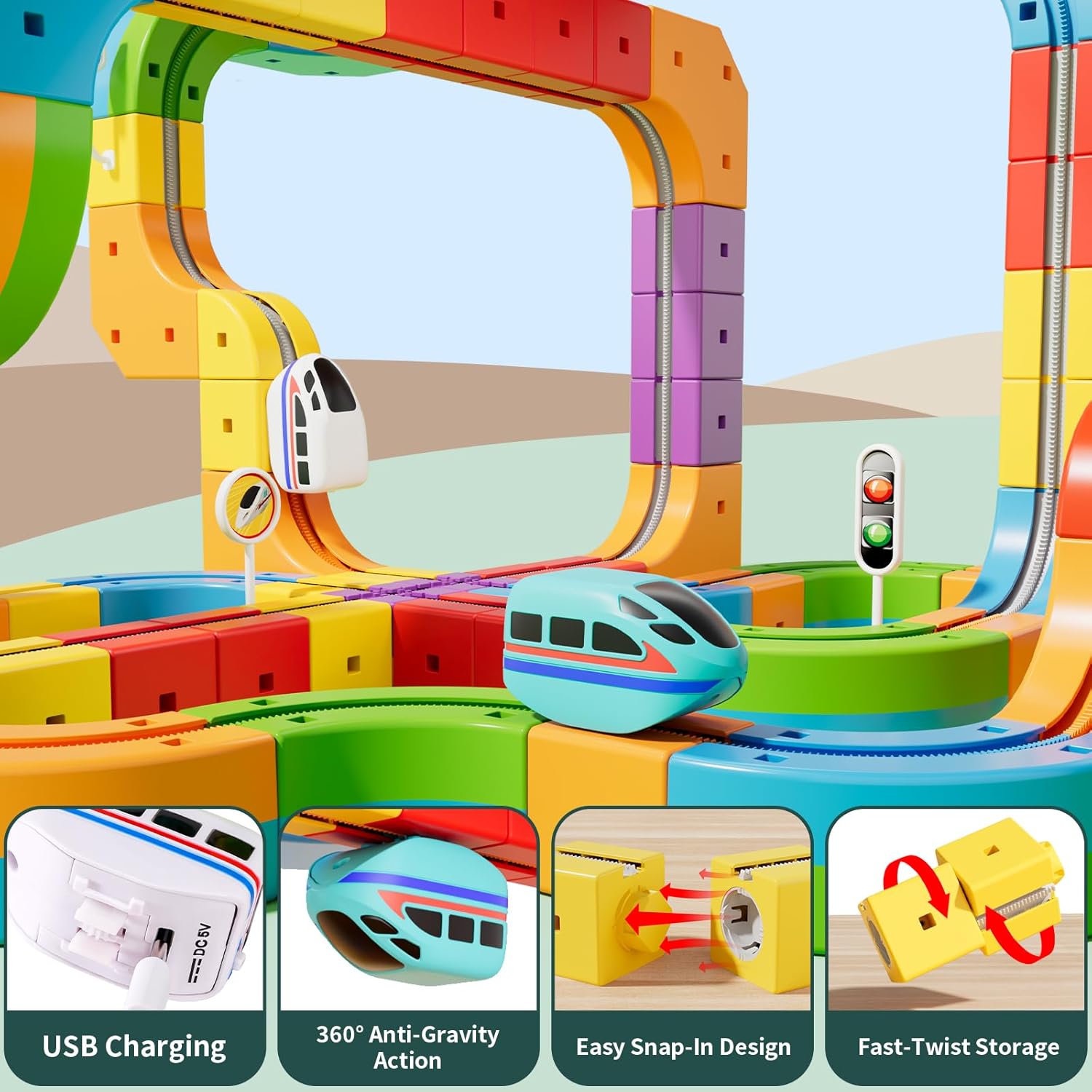 klick Rail Electric Train Set 3D Magic Flexible Race Track for Kids 3 4 5 6 7 8 Years Old, Race Car Track with Anti-Gravity, Educational STEM LearningToy for Boys Girls Birthday