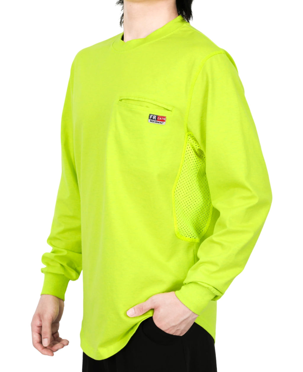 BOCOMAL FR Shirts for Summer Breathable Vented Design 6oz Heather Jersey Flame Resistant Long Sleeve Crew T Shirt