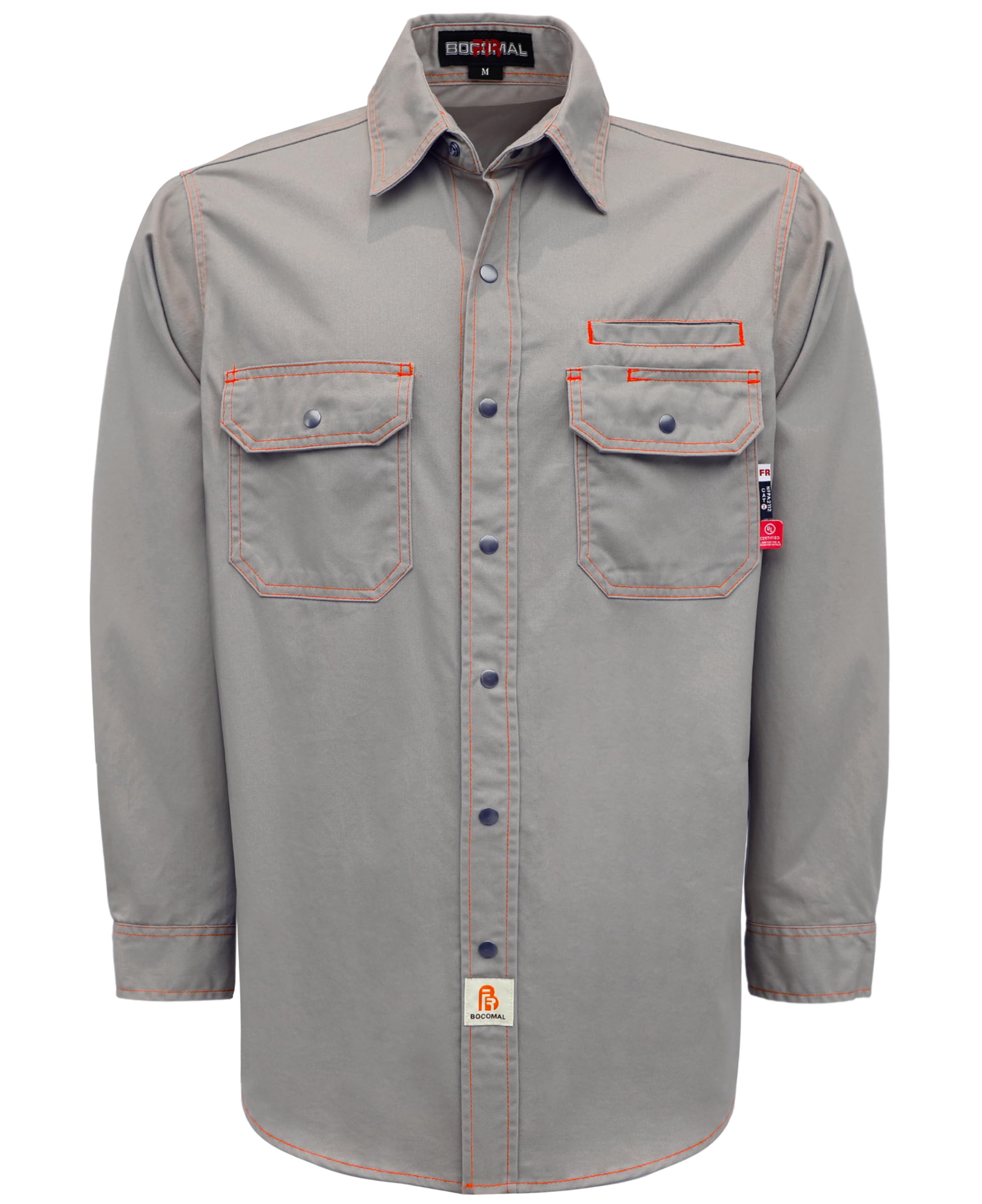 BOCOMAL FR Shirts for Men Snaps Down 7.5oz Water Repellent Fire Resistant Welding Jackets-NFPA2112 CAT2