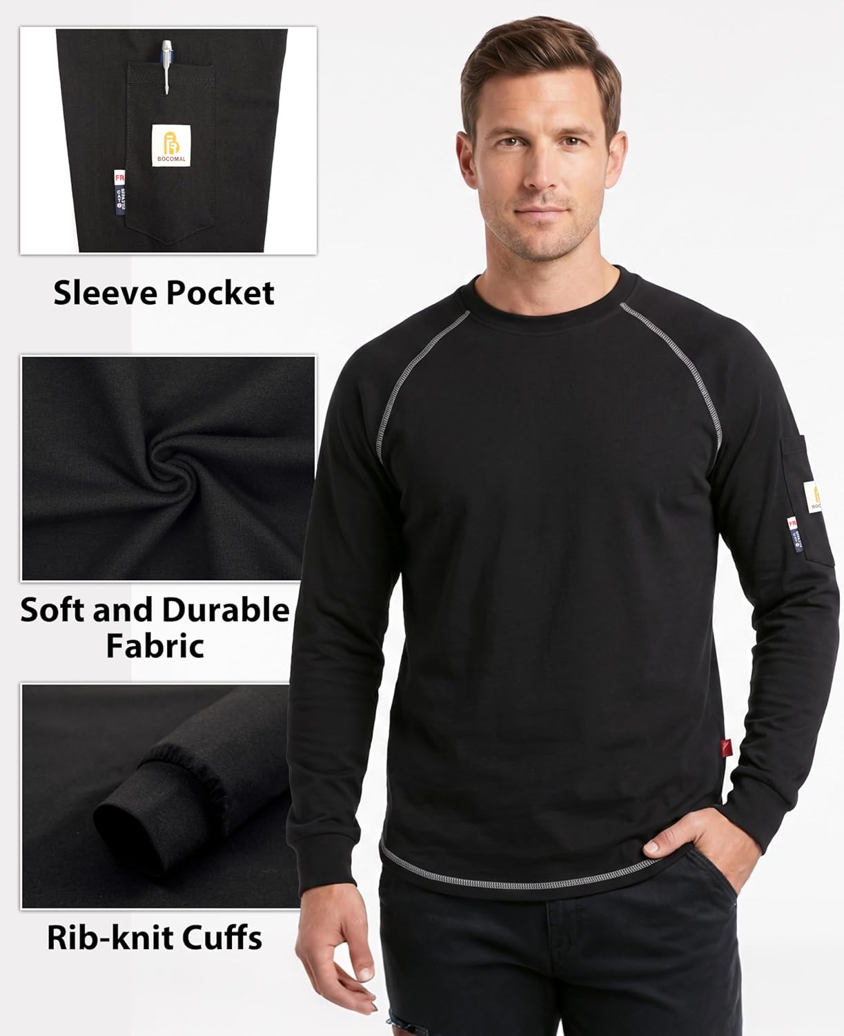 BOCOMAL FR Shirts Heather Series 6oz Flame Resistant T Shirt NFPA2112 CAT2 Fire Retardant Crew Work Shirt
