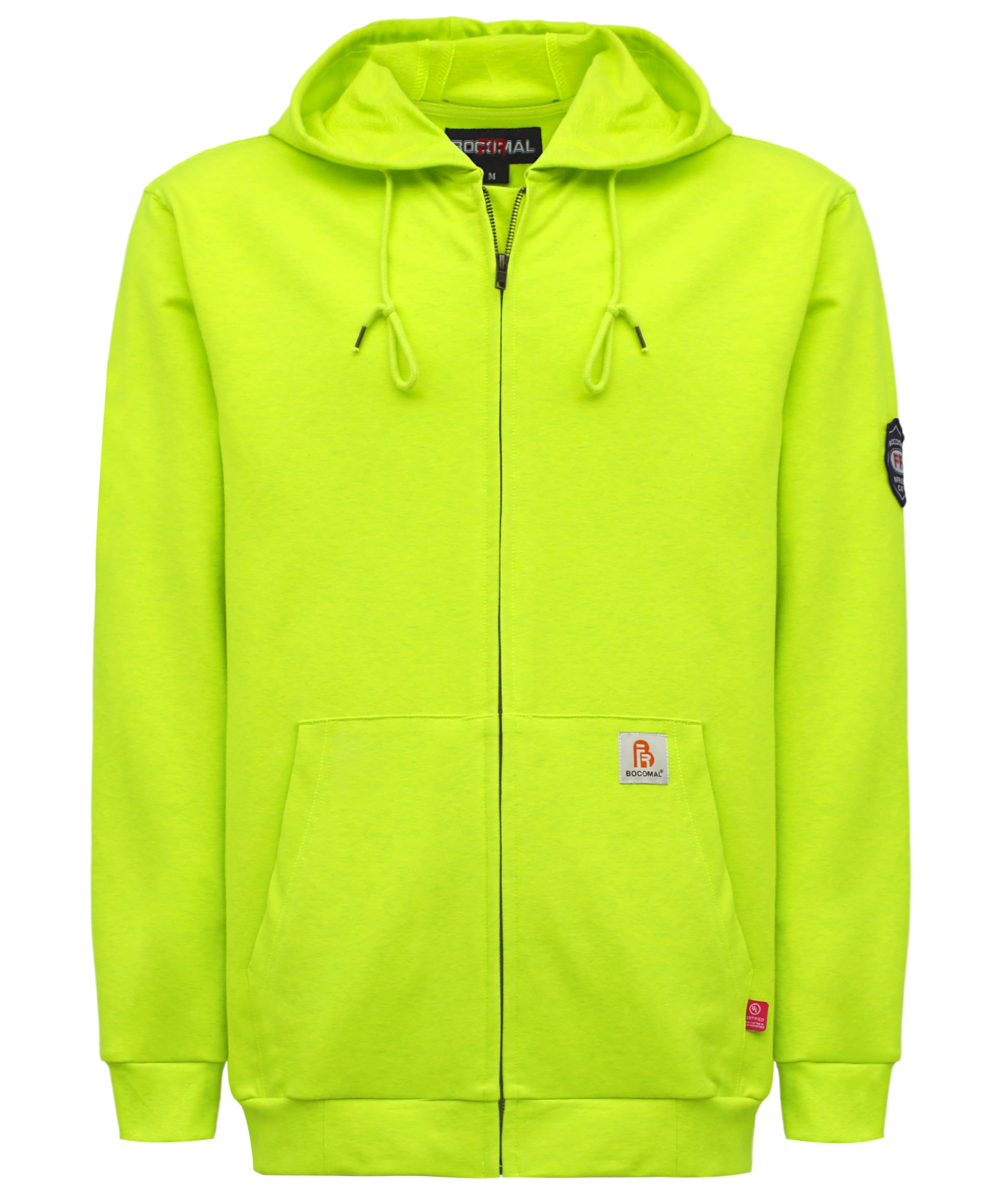 BOCOMAL FR Hoodies Zipper Front for Summer 7.5oz Lightweight Cotton Flame Resistant Sweatshirt（Non Fleece）
