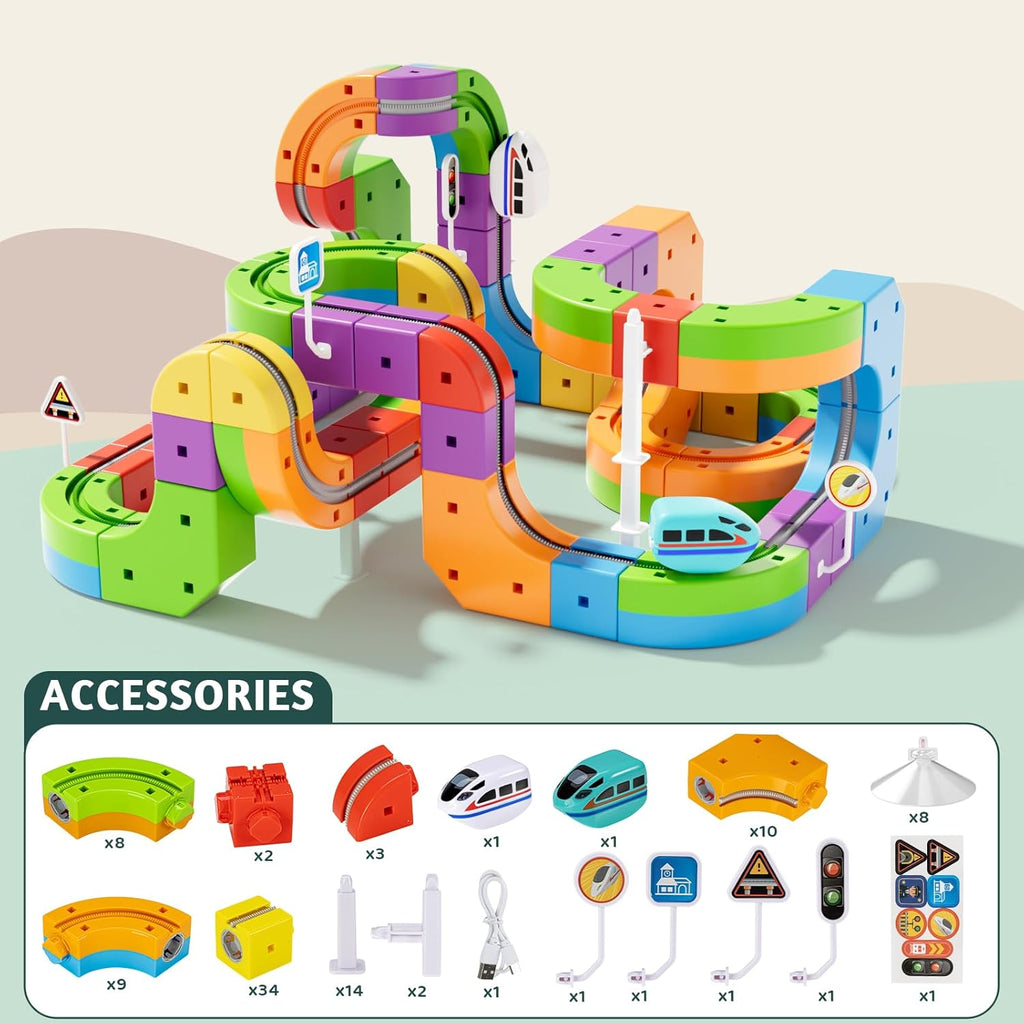 klick Rail Electric Train Set 3D Magic Flexible Race Track for Kids 3 4 5 6 7 8 Years Old, Race Car Track with Anti-Gravity, Educational STEM LearningToy for Boys Girls Birthday
