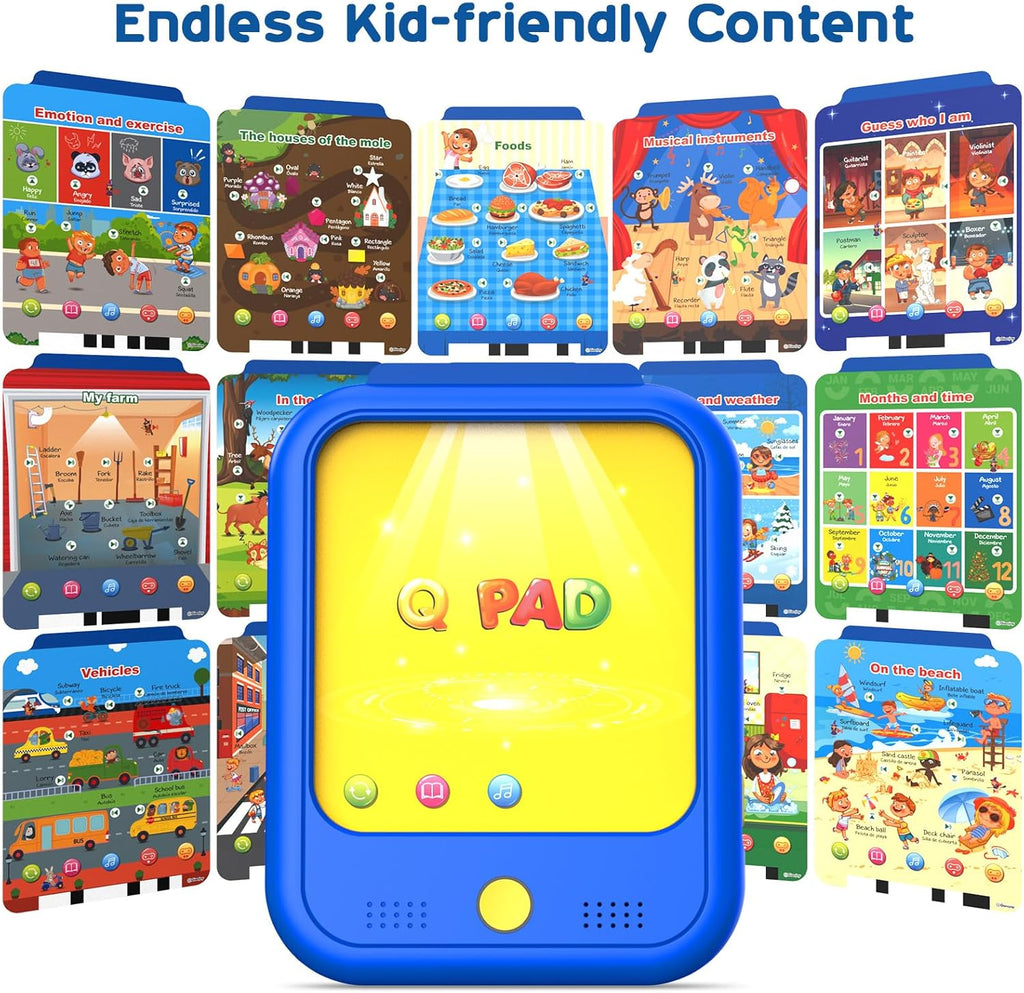 Qiaojoy Kids Learning Tablet Educational Learning Pad for Toddlers 2-5 to Learn Alphabets, Numbers, Foods, Time, Music, Talking Cards for Toddlers，Learning Educational Toy Kids Gifts