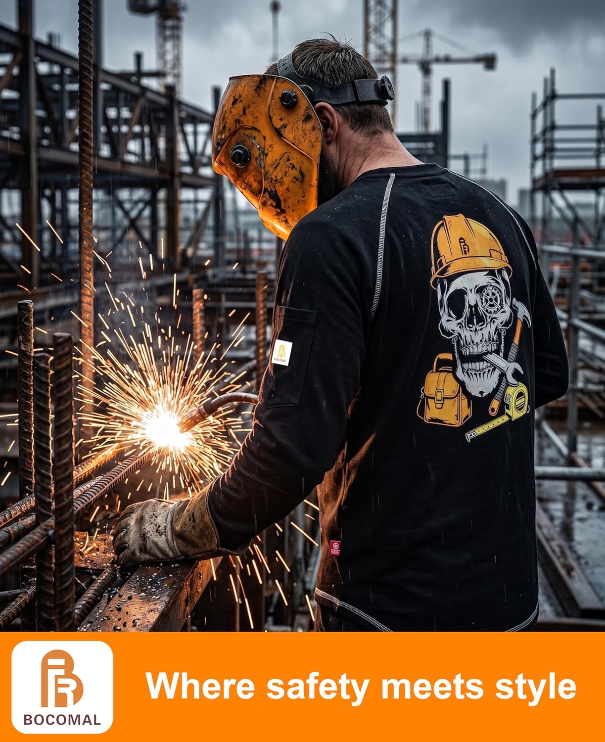 BOCOMAL FR Shirts Heather Series 6oz Flame Resistant T Shirt NFPA2112 CAT2 Fire Retardant Crew Work Shirt