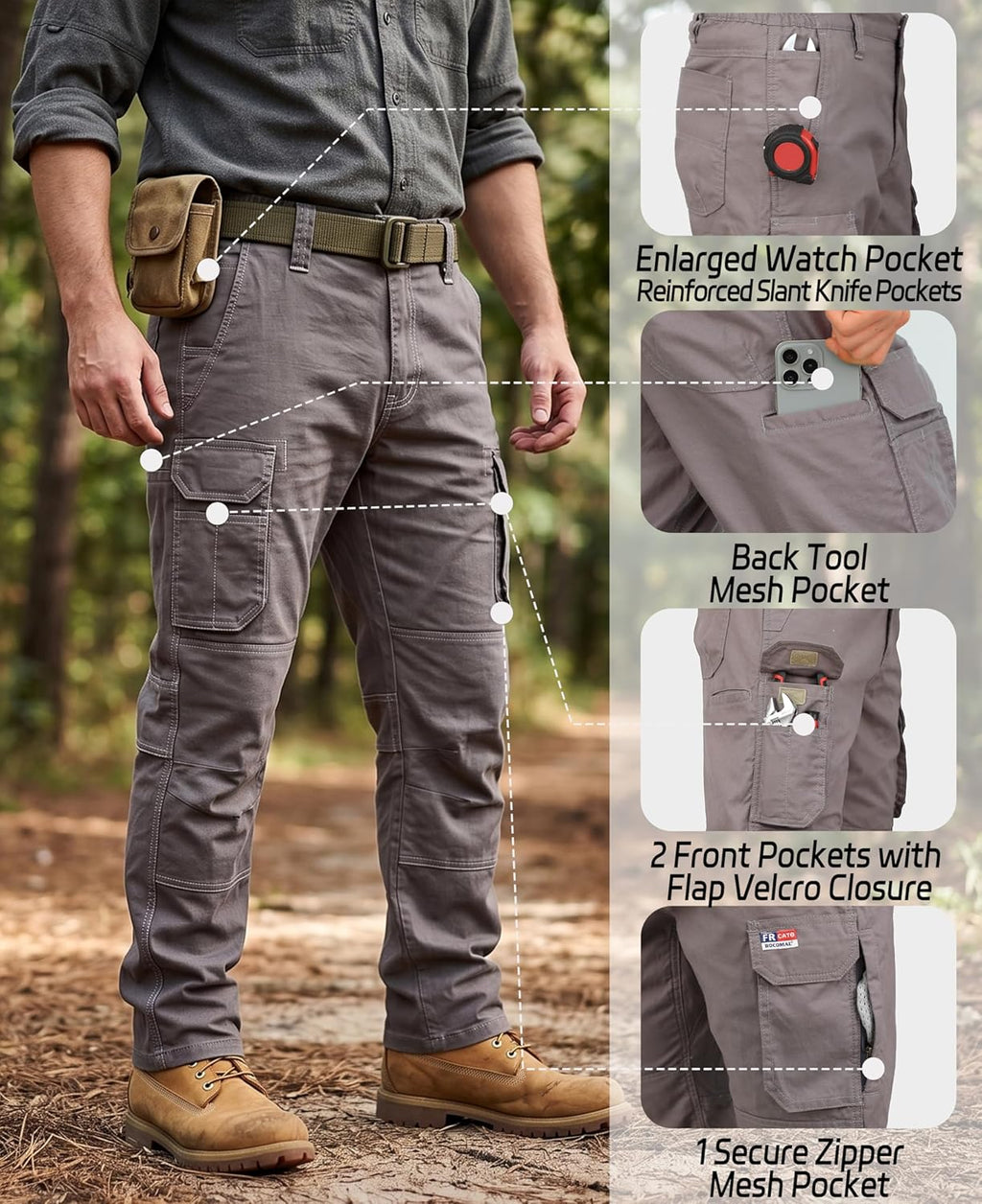 BOCOMAL Men's FR Cargo Pants for Summer Breathable Airflow Vented Design Lightweight Dura Duck Fire Resistant Workwear