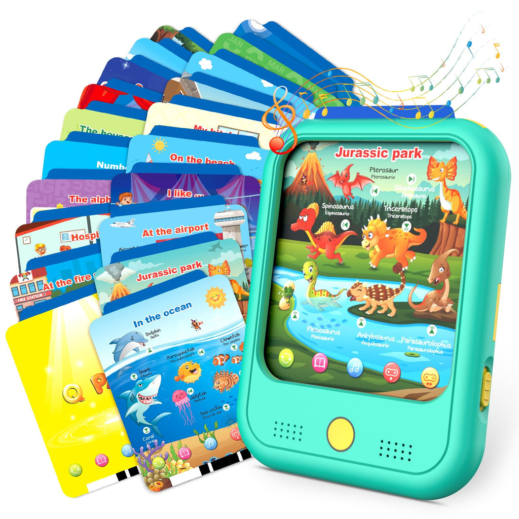 Qiaojoy Kids Learning Tablet Educational Learning Pad for Toddlers 2-5 to Learn Alphabets, Numbers, Foods, Time, Music, Talking Cards for Toddlers，Learning Educational Toy Kids Gifts
