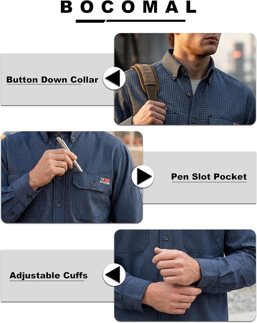 BOCOMAL FR Shirts Button Down for Summer 5.5 oz Lightweight Chambray Breathable Vented Back Flame Resistant Workwear CAT1