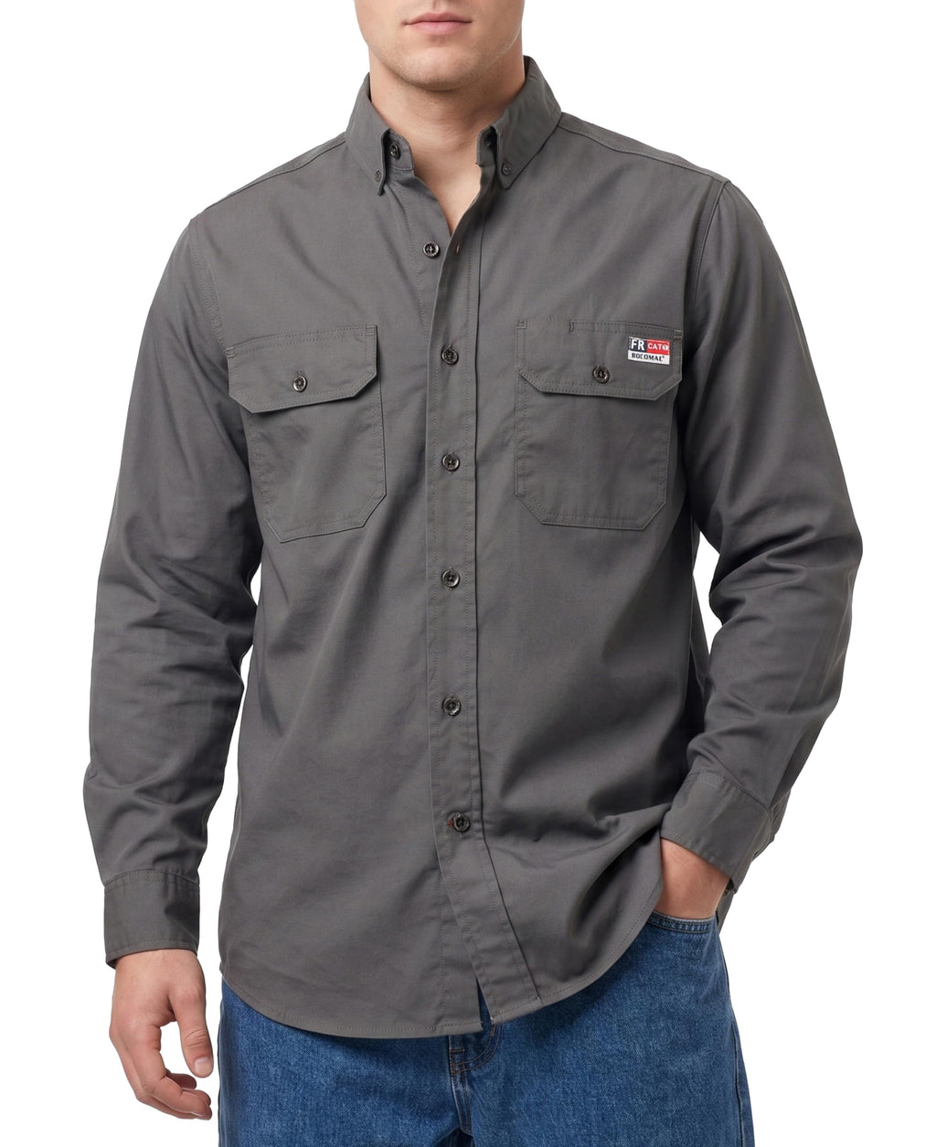BOCOMAL FR Shirts Button Down for Summer 5.5 oz Lightweight Chambray Breathable Vented Back Flame Resistant Workwear CAT1