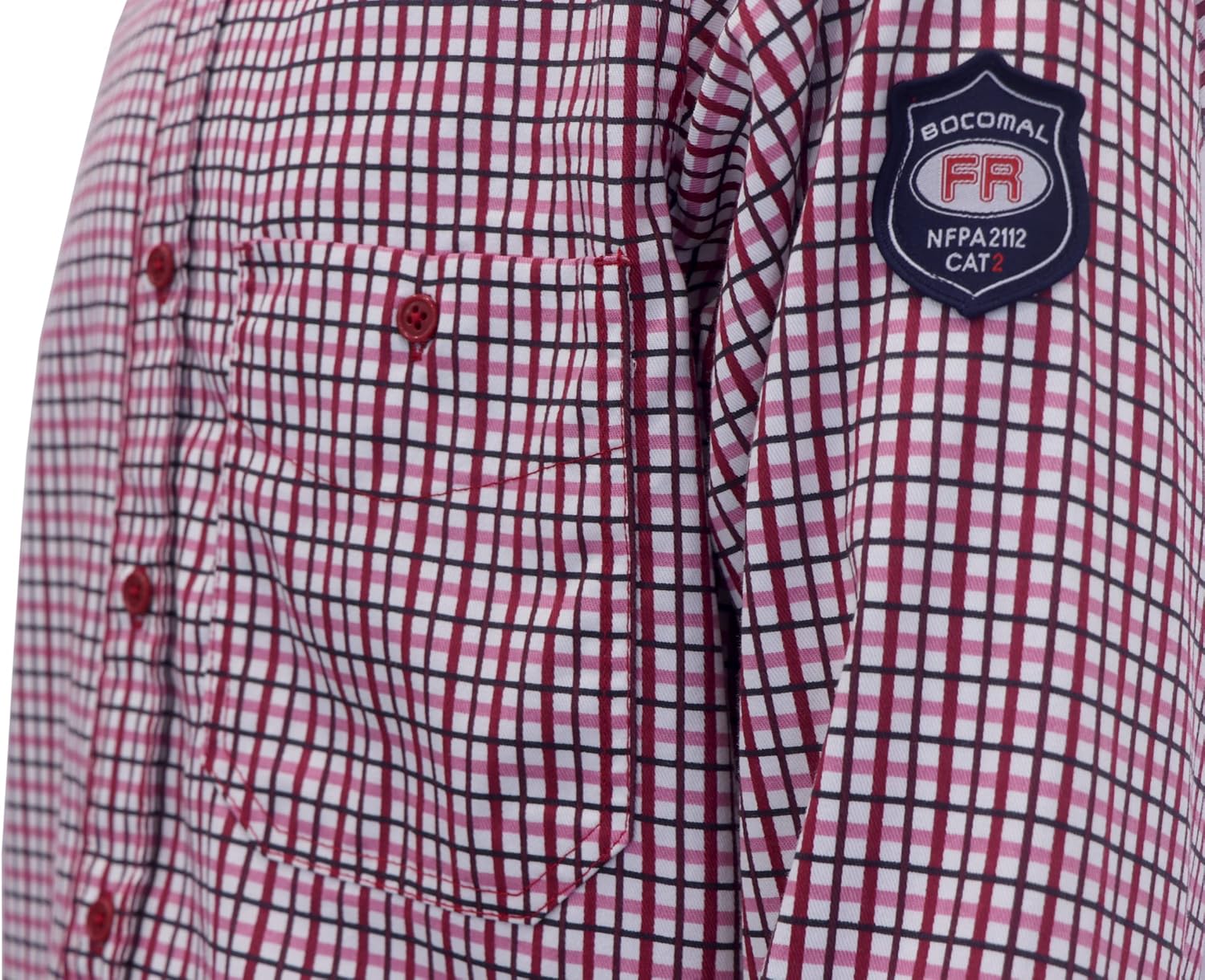 BOCOMAL FR Shirts Flame Resistant NFPA2112/CAT2 6.5oz Light Weight Printed Fire Retardant Plaid Shirt