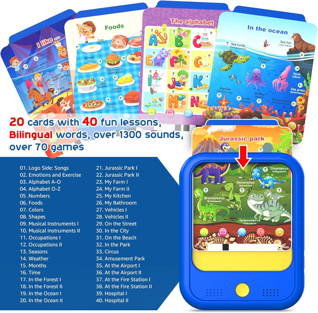Qiaojoy Kids Learning Tablet Educational Learning Pad for Toddlers 2-5 to Learn Alphabets, Numbers, Foods, Time, Music, Talking Cards for Toddlers，Learning Educational Toy Kids Gifts