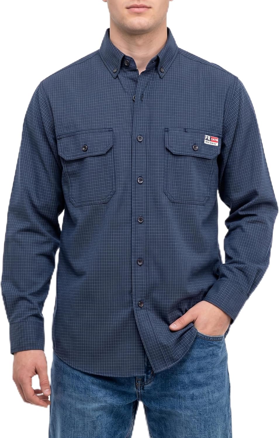 BOCOMAL FR Shirts Button Down for Summer 5.5 oz Lightweight Chambray Breathable Vented Back Flame Resistant Workwear CAT1