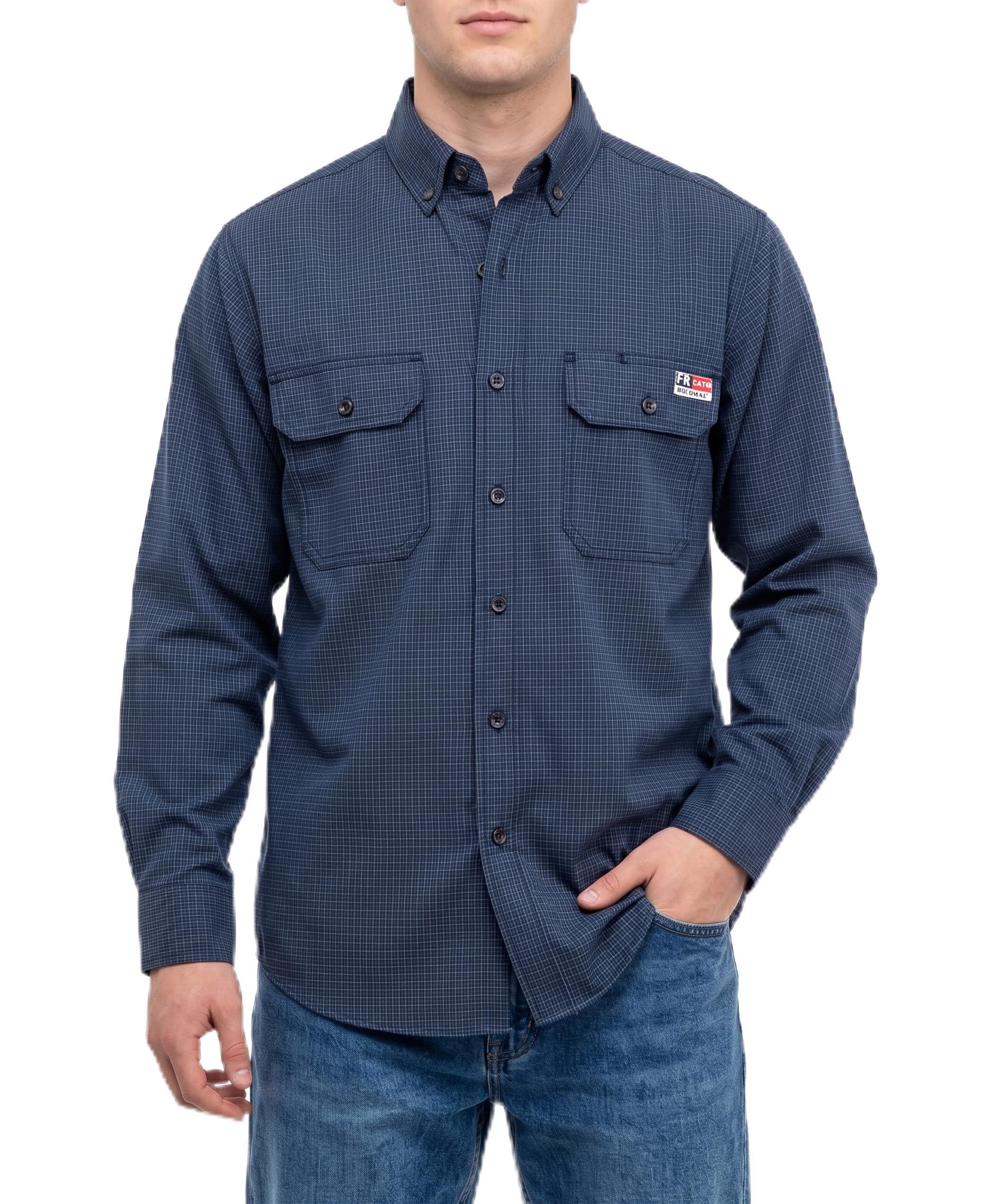 BOCOMAL FR Shirts Button Down for Summer 5.5 oz Lightweight Chambray Breathable Vented Back Flame Resistant Workwear CAT1