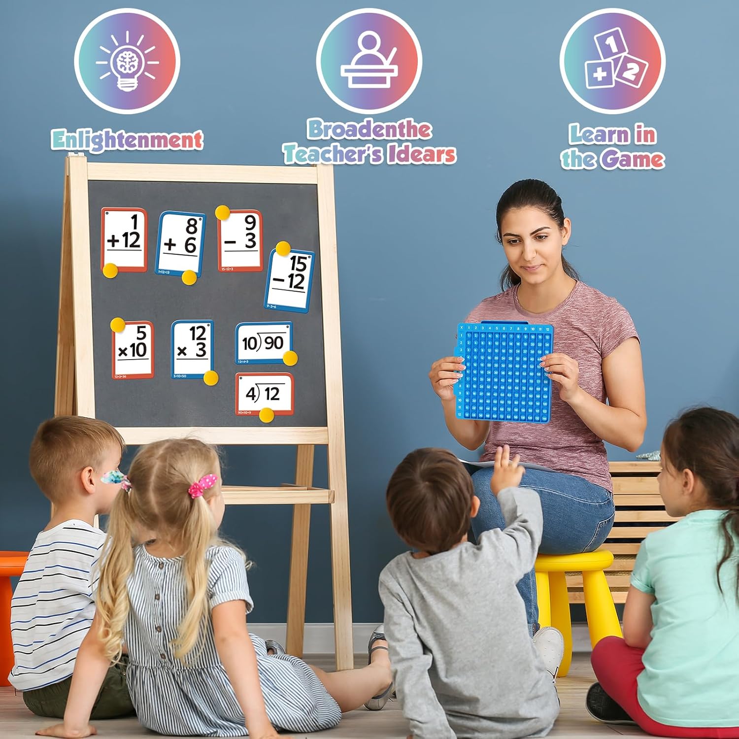 Torlam Math Flash Cards + Math Board, Multiplication Flash Card Times Table Chart, Math Manipulatives Division, Addition, Subtraction Games Toys for Kids, 1st, 2nd, 3rd, 4th, 5th, 6th Grade