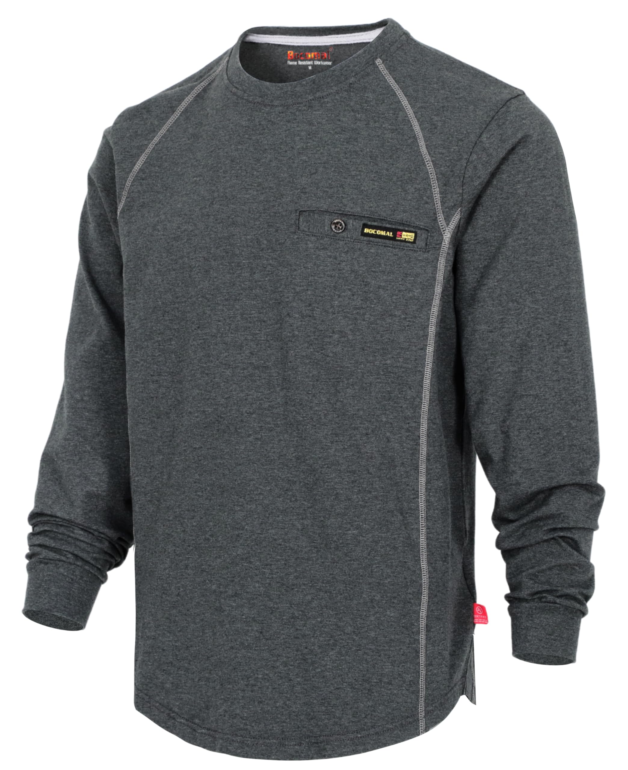 BOCOMAL FR Shirts for Men Melt Pocket Lightweight Crew T-Shirt NFPA2112/CAT2 Fire Resistant Work Shirt
