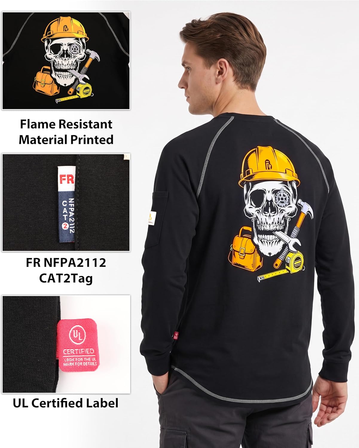 BOCOMAL FR Shirts Heather Series 6oz Flame Resistant T Shirt NFPA2112 CAT2 Fire Retardant Crew Work Shirt