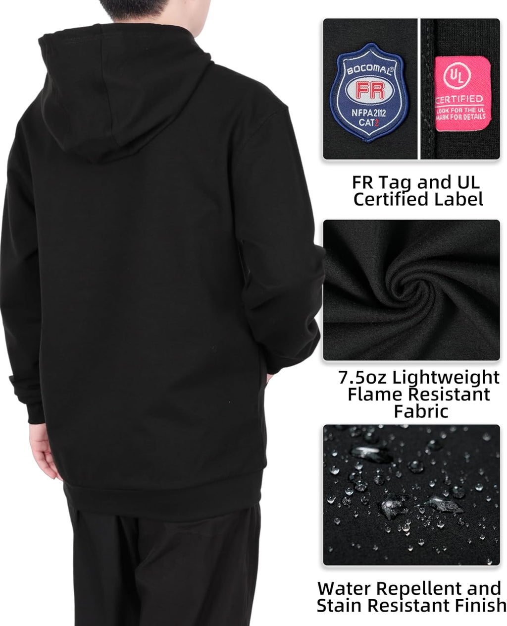 BOCOMAL FR Hoodie Pullover Idea for Summer 7.5oz Lightweight Cotton Flame Resistant Sweatshirt (Non Fleece)