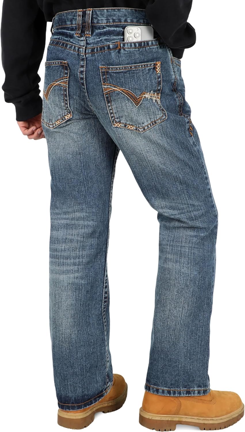 BOCOMAL Non FR-Men's Heavyweight Dura-Rugged Work Jeans Mid Rise Relaxed Fit Boot Cut 7 Utility Pockets Retro Washed Jean