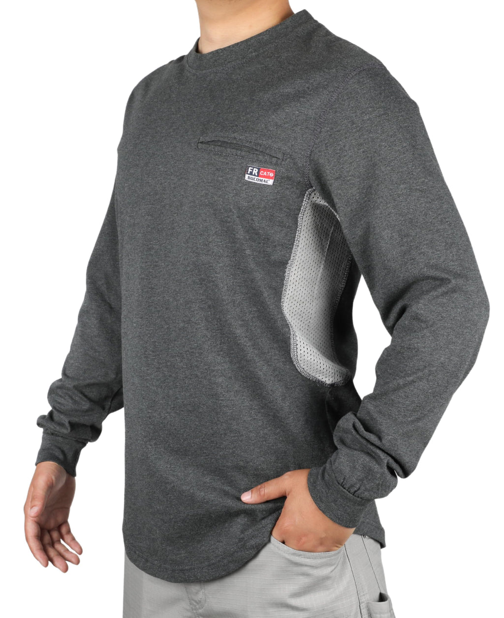 BOCOMAL FR Shirts for Summer Breathable Vented Design 6oz Heather Jersey Flame Resistant Long Sleeve Crew T Shirt