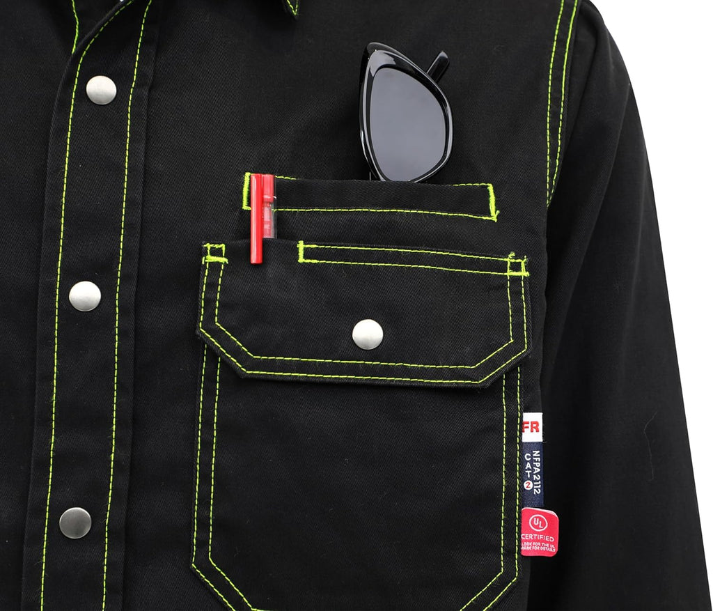 BOCOMAL FR Shirts for Men Snaps Down 7.5oz Water Repellent Fire Resistant Welding Jackets-NFPA2112 CAT2
